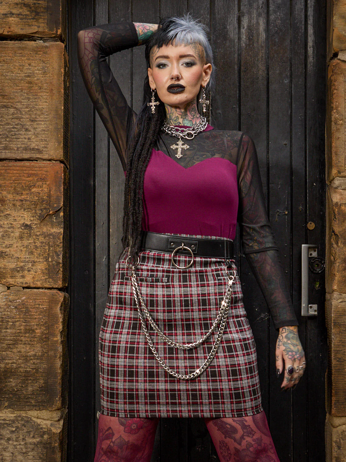 Florence Mesh Sleeve Top  - Cherry - Image 5