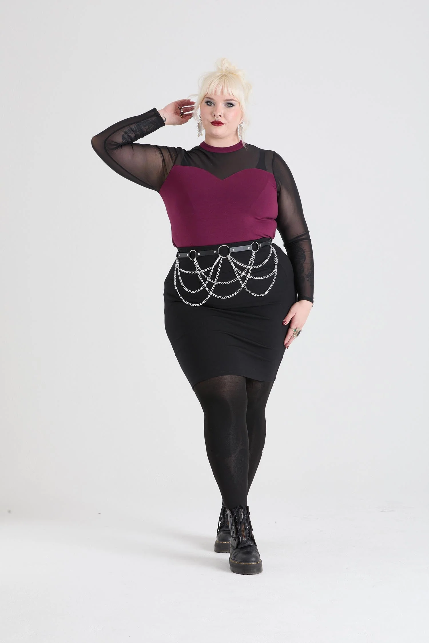 Florence Mesh Sleeve Top  - Cherry - Image 6