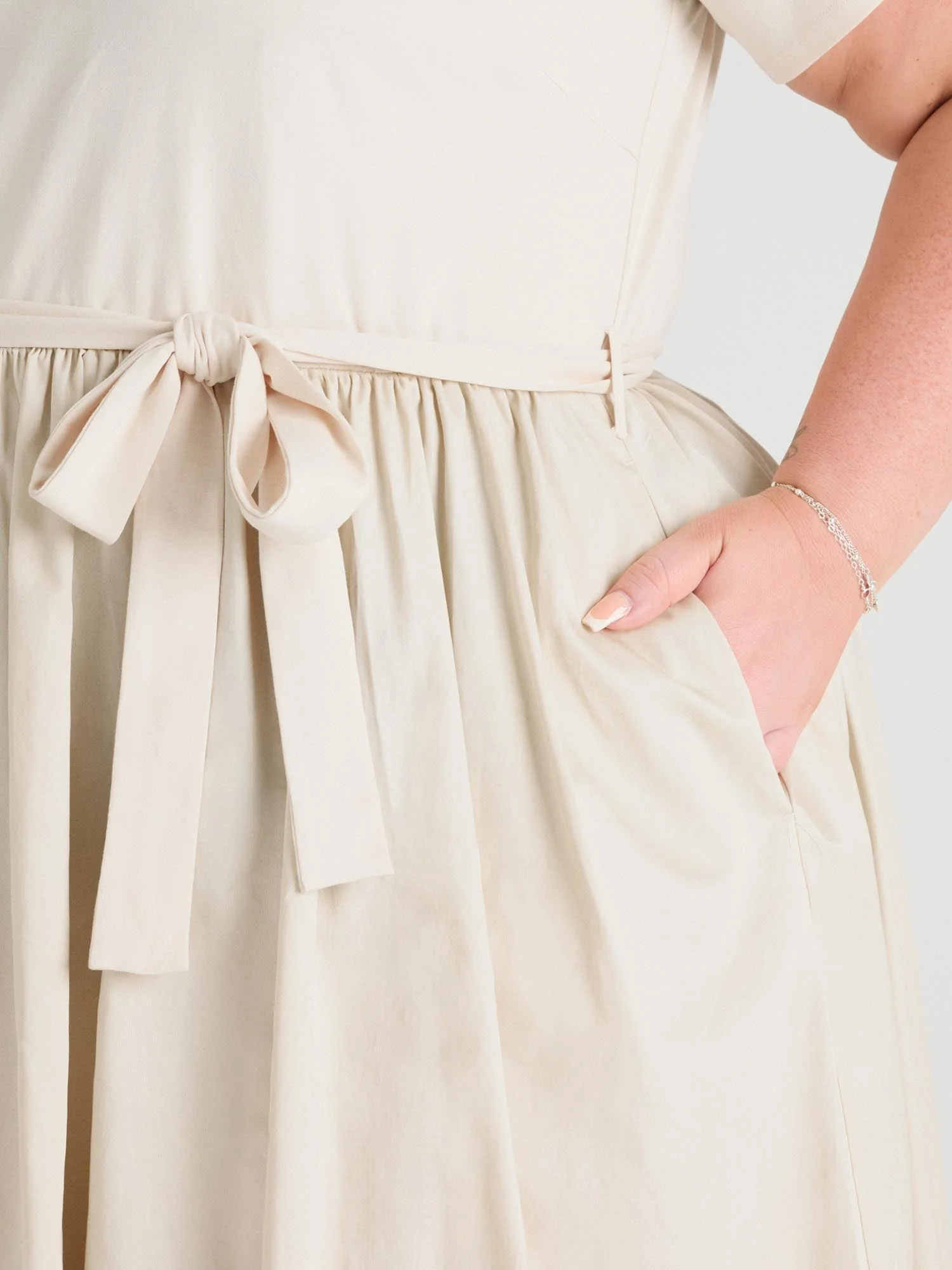Midaxi Tee Poplin Dress - Oatmeal - Image 3
