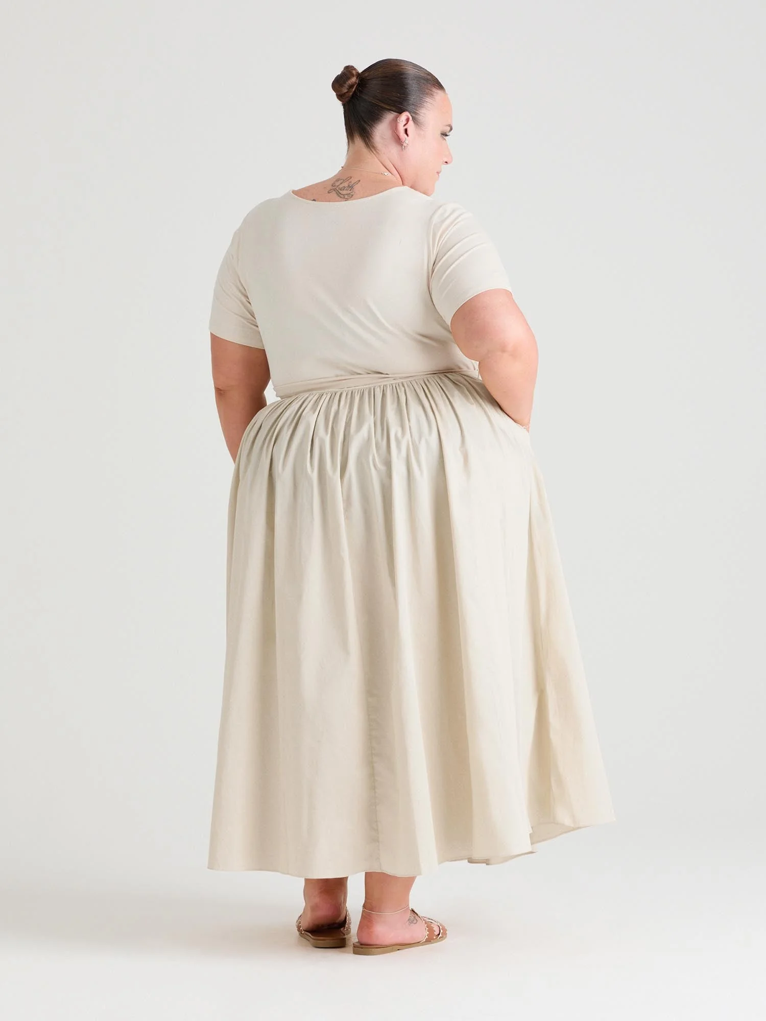 Midaxi Tee Poplin Dress - Oatmeal - Image 8