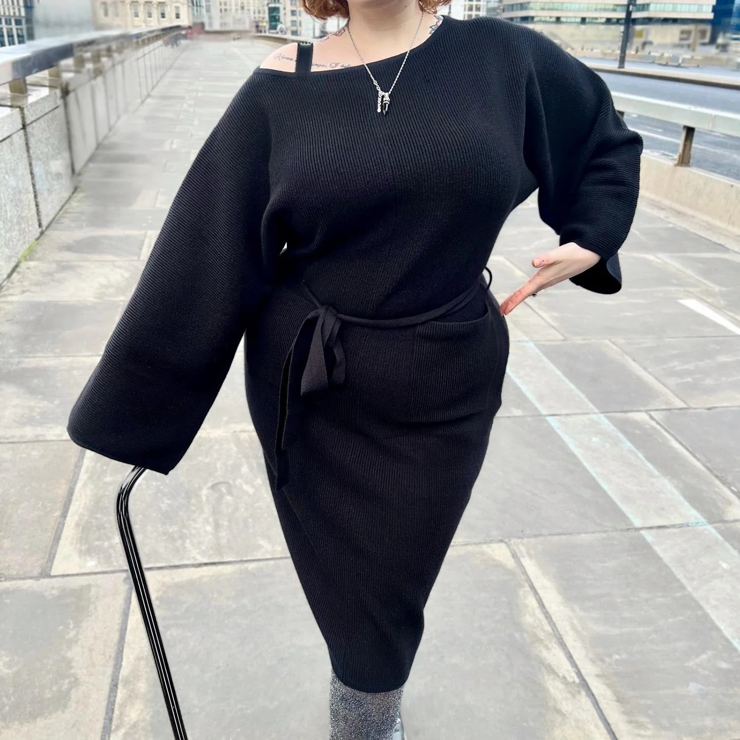 Midi Knitted Cocoon Dress - Black - Image 10
