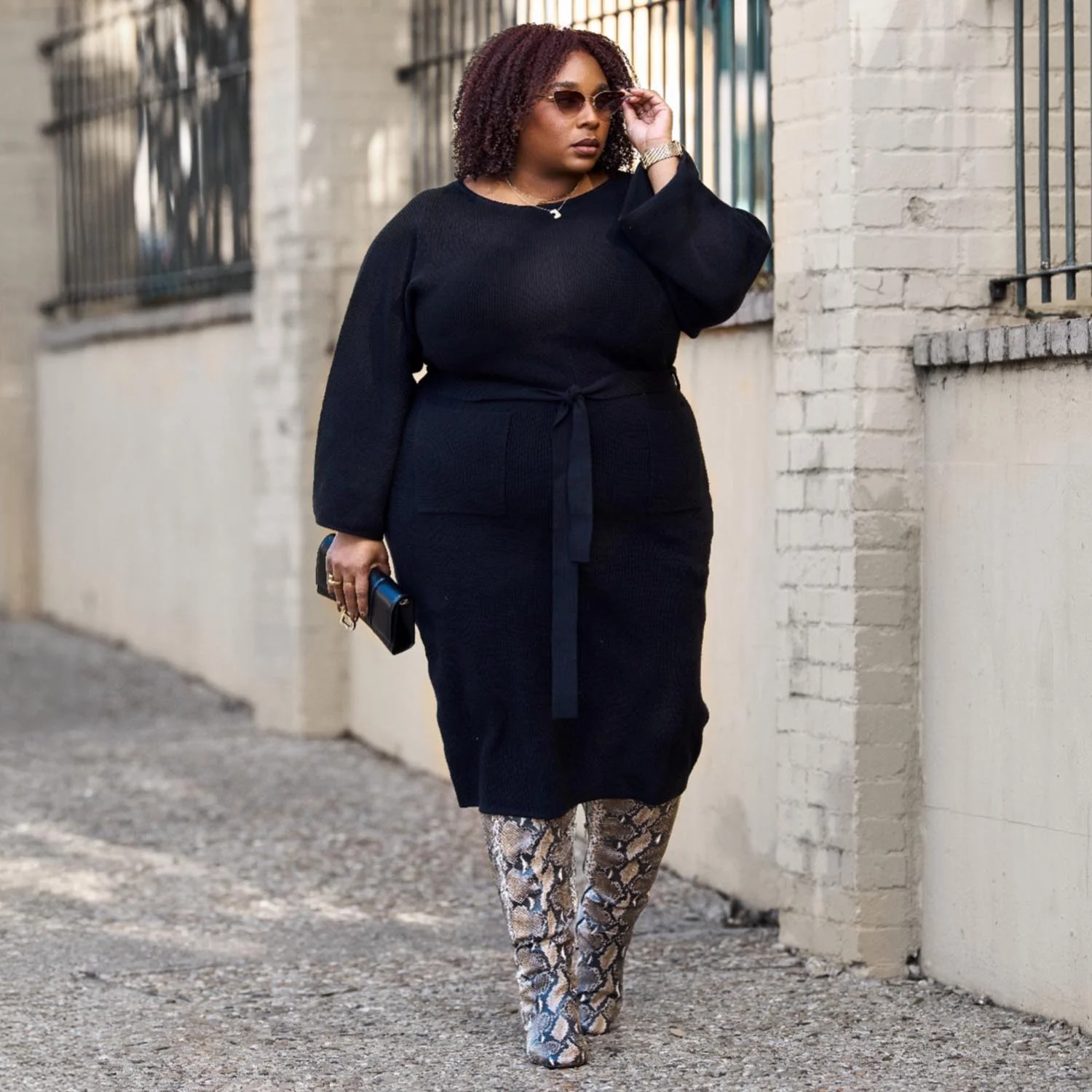 Midi Knitted Cocoon Dress - Black - Image 7