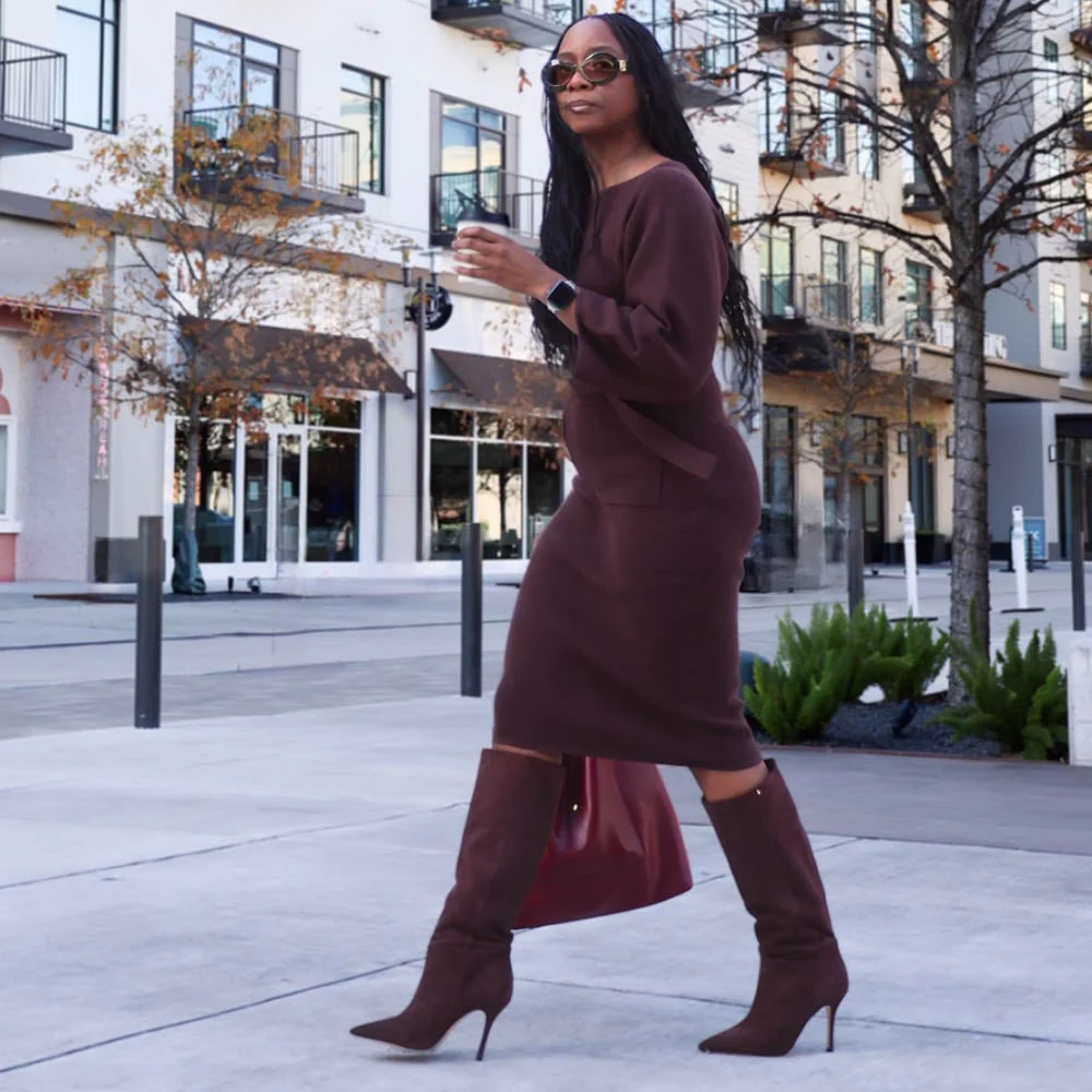 Midi Knitted Cocoon Dress - Hot Chocolate - Image 4