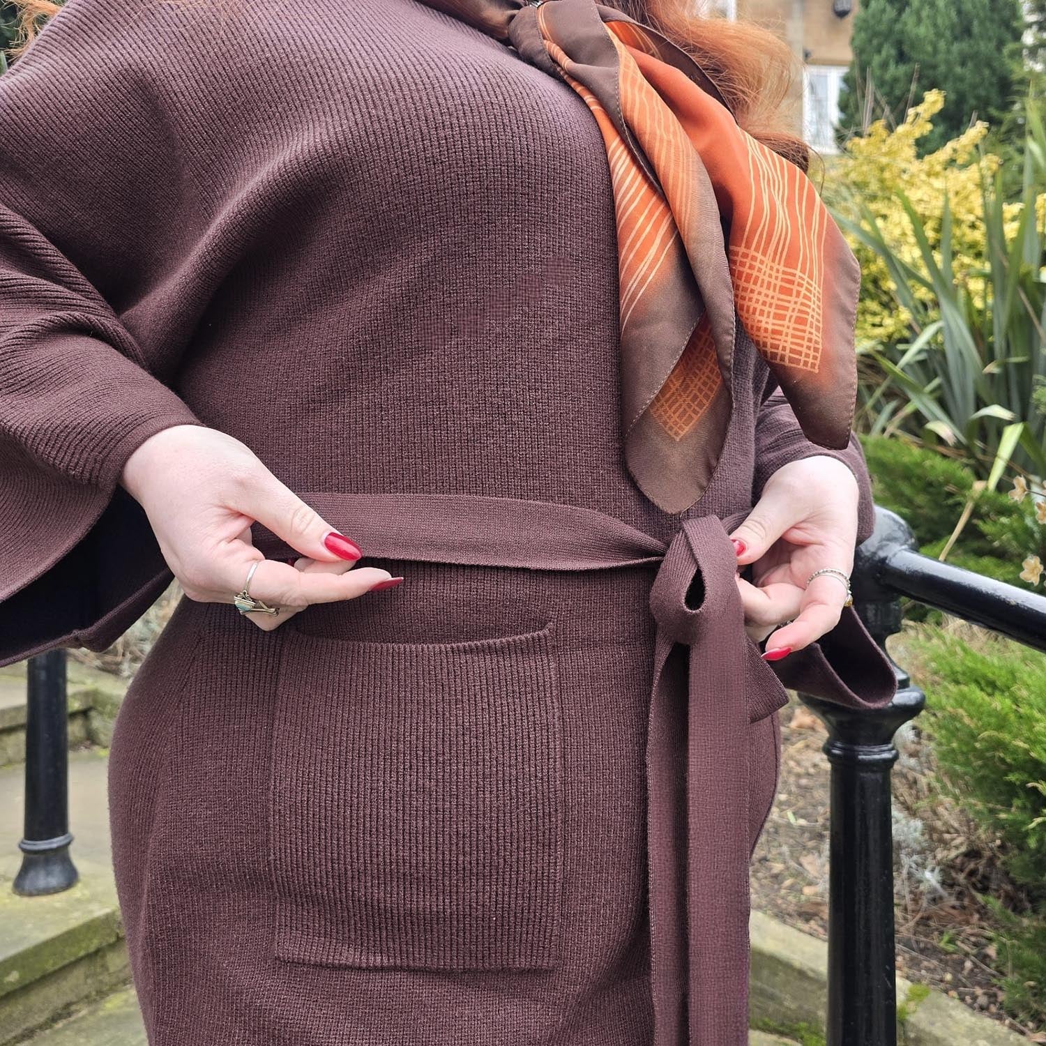 Midi Knitted Cocoon Dress - Hot Chocolate - Image 9