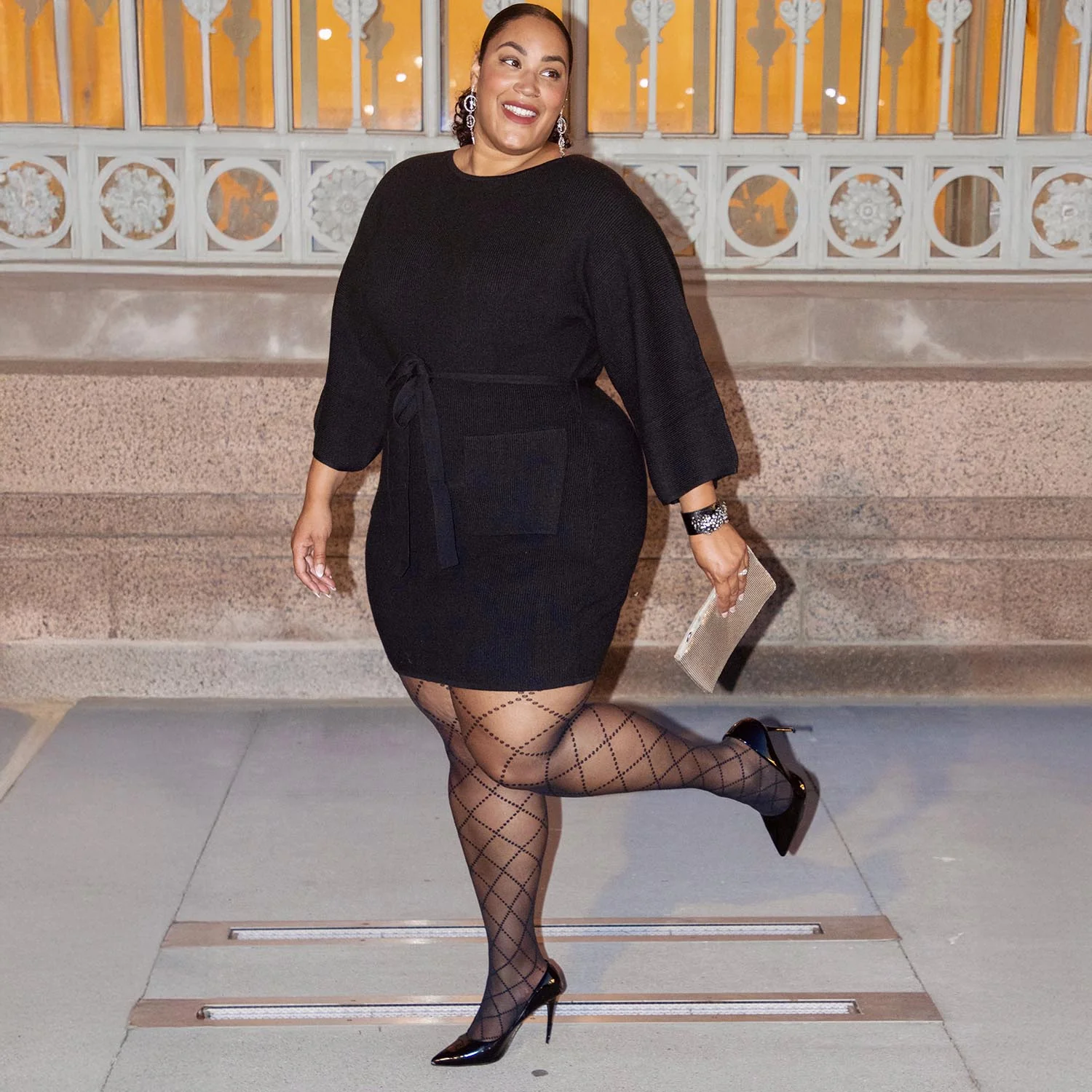 Mini Knitted Cocoon Dress - Black - Image 11