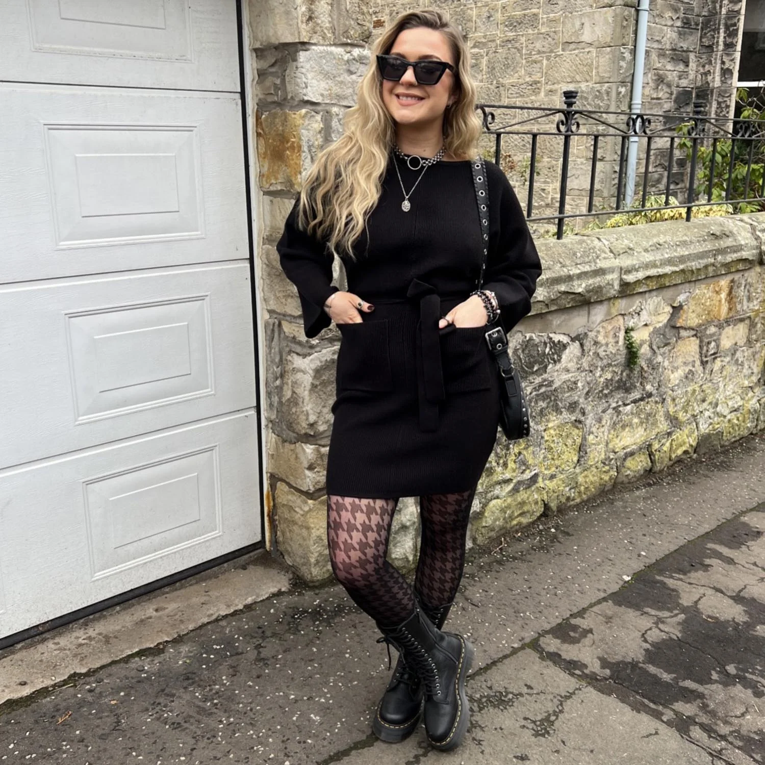 Mini Knitted Cocoon Dress - Black - Image 6