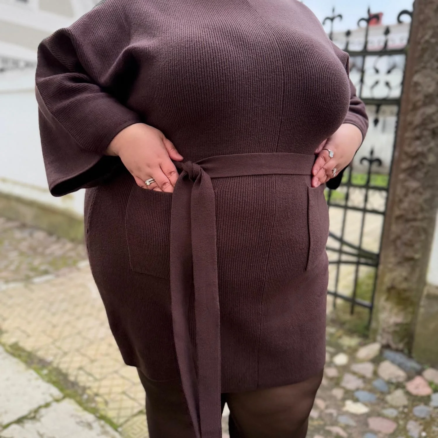 Mini Knitted Cocoon Dress - Hot Chocolate - Image 3