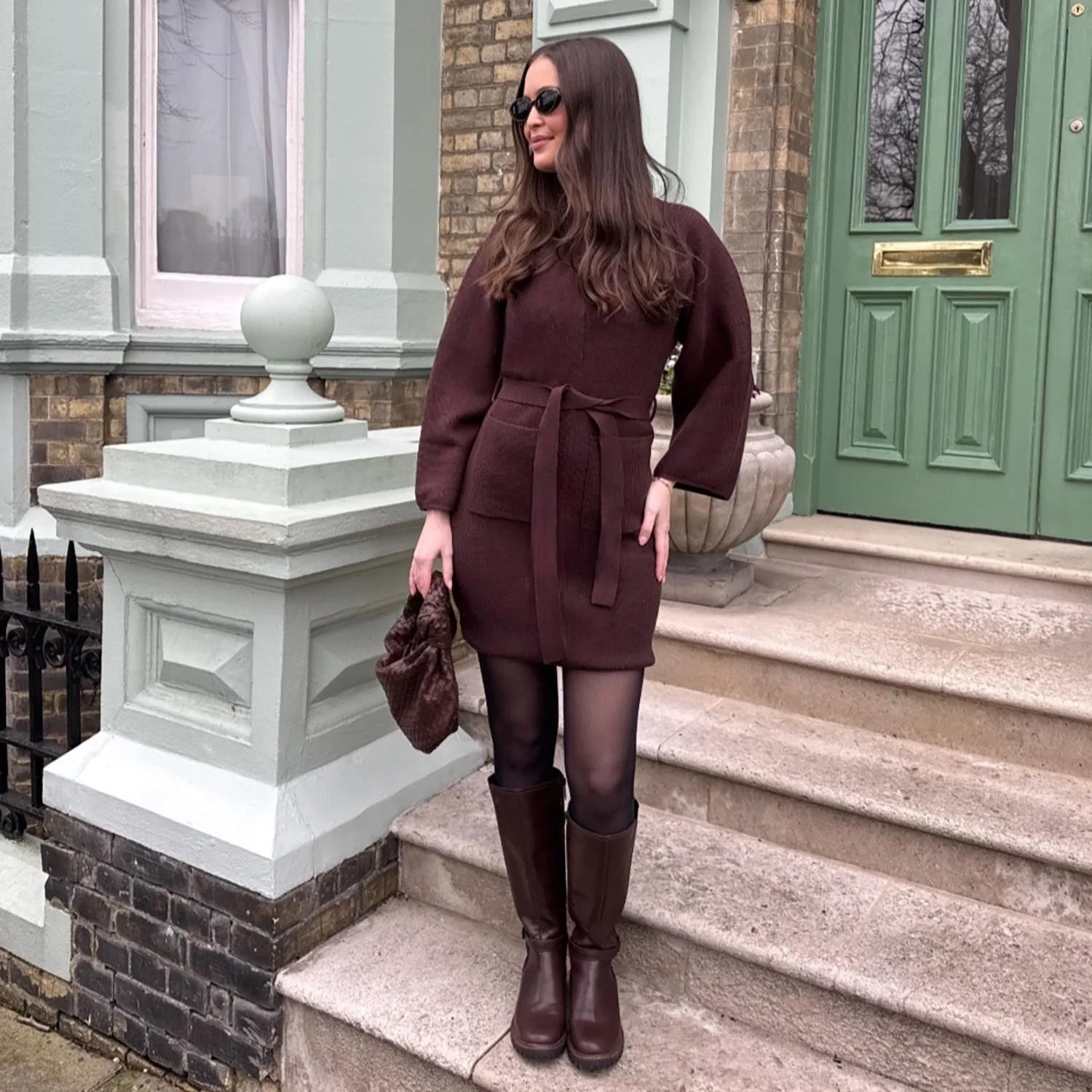 Mini Knitted Cocoon Dress - Hot Chocolate - Image 8