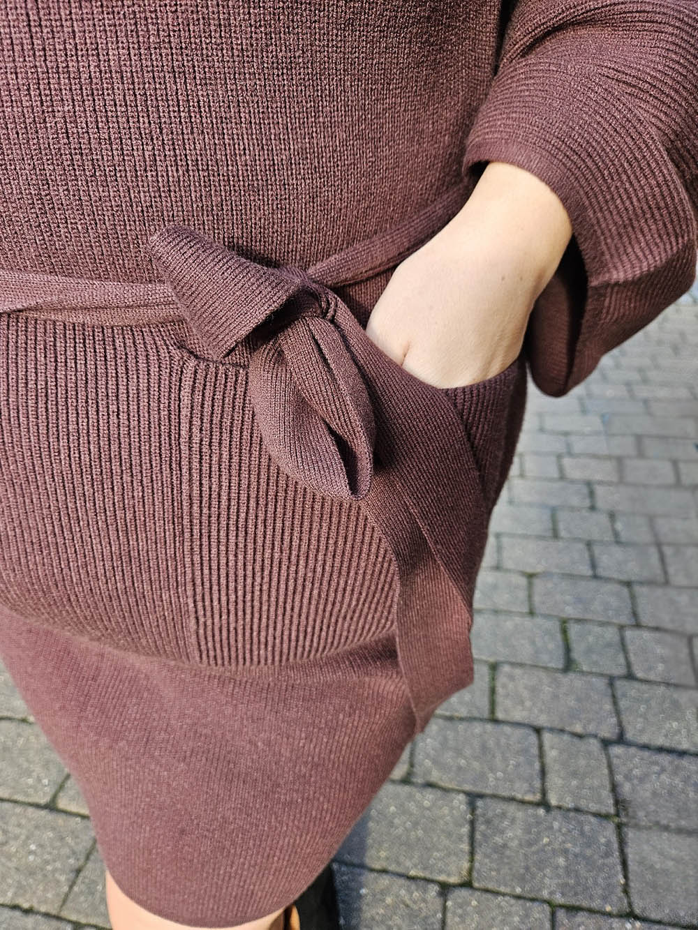 Mini Knitted Cocoon Dress - Hot Chocolate - Image 9