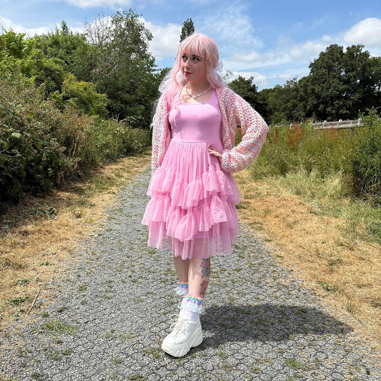 Tee Mesh Dress - Pink Frosting - Image 13