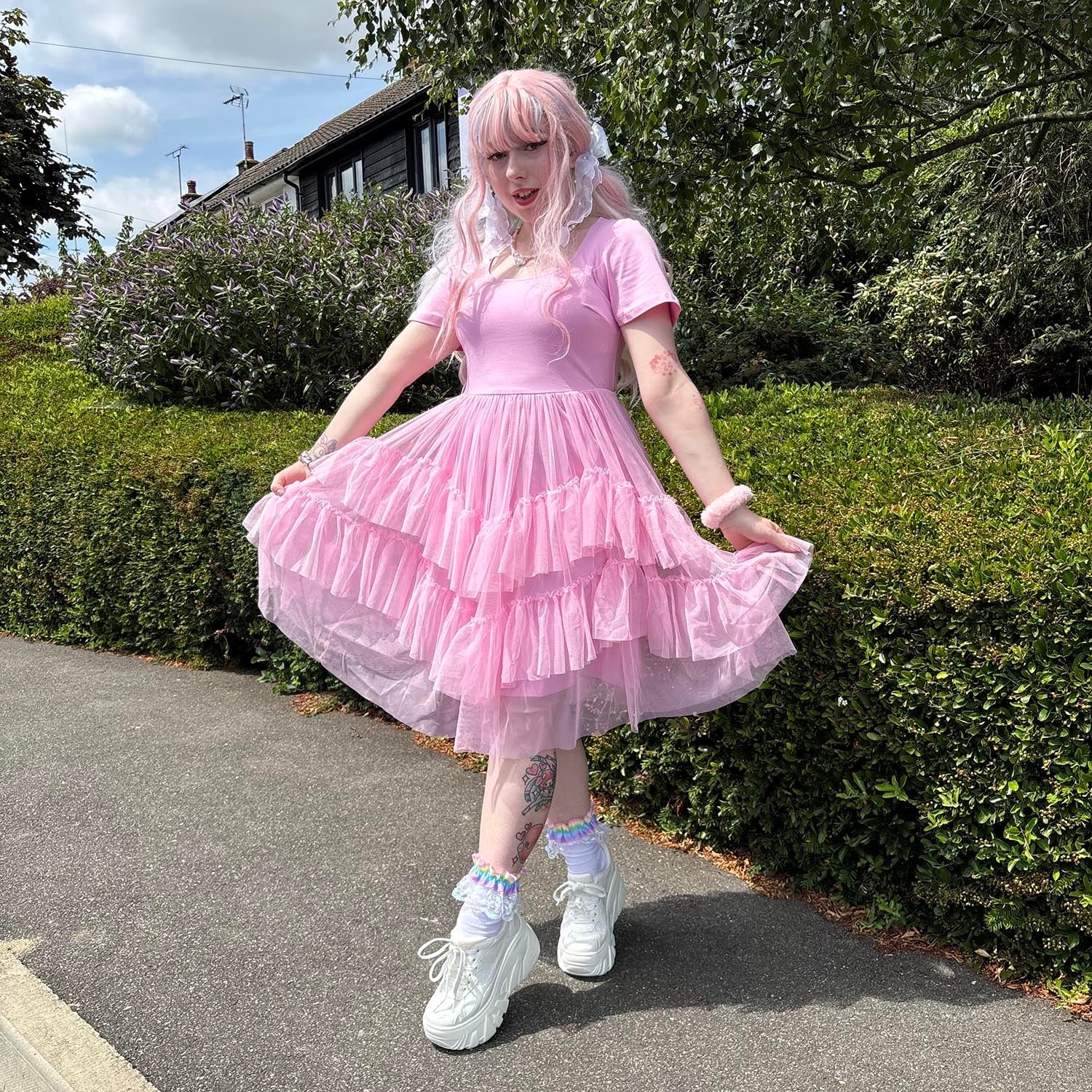 Tee Mesh Dress - Pink Frosting - Image 3
