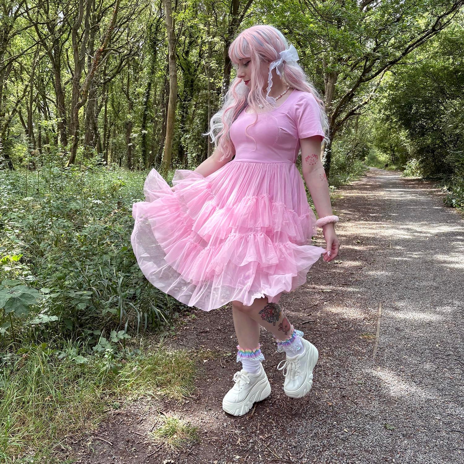 Tee Mesh Dress - Pink Frosting - Image 8