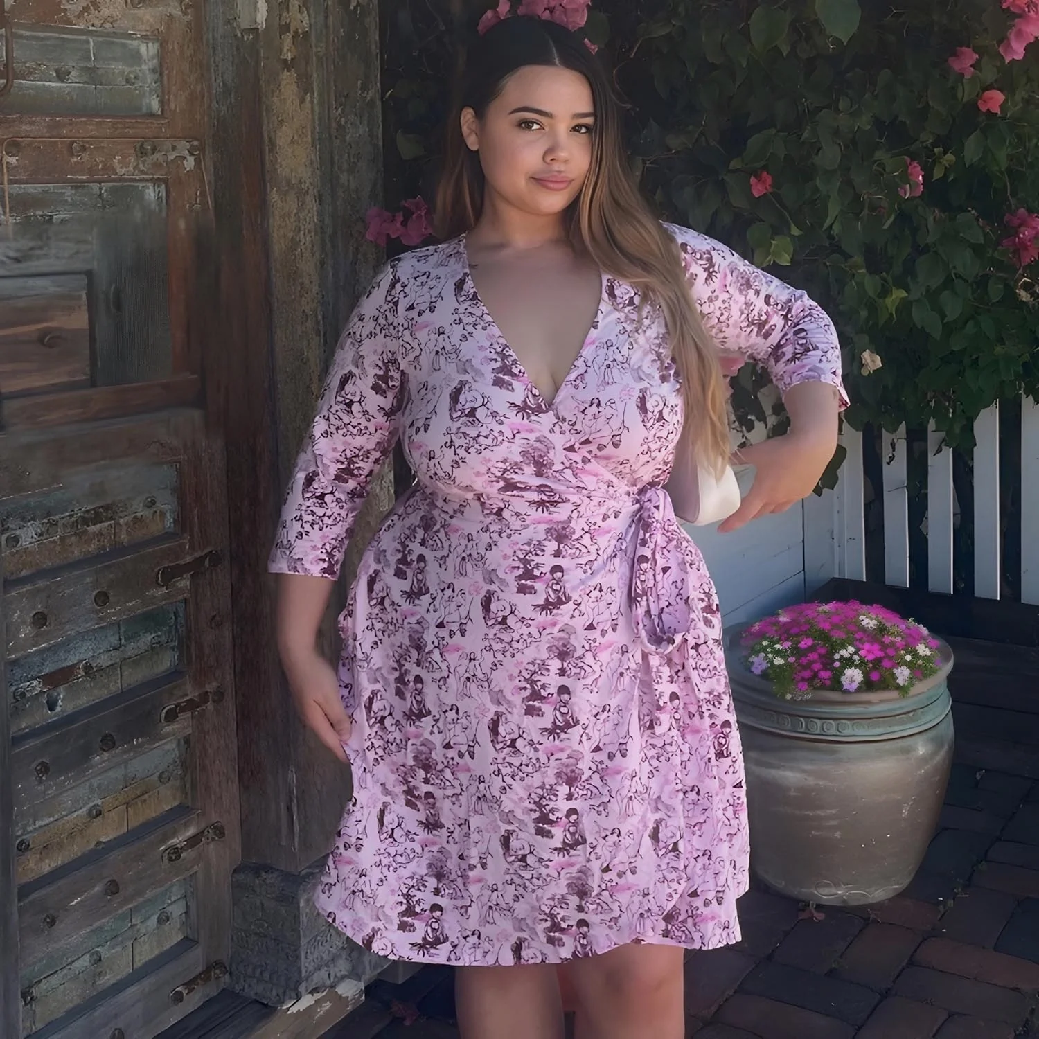 Mini Wrap Dress - Passion au Jardin - L'Amour Rose - Image 13