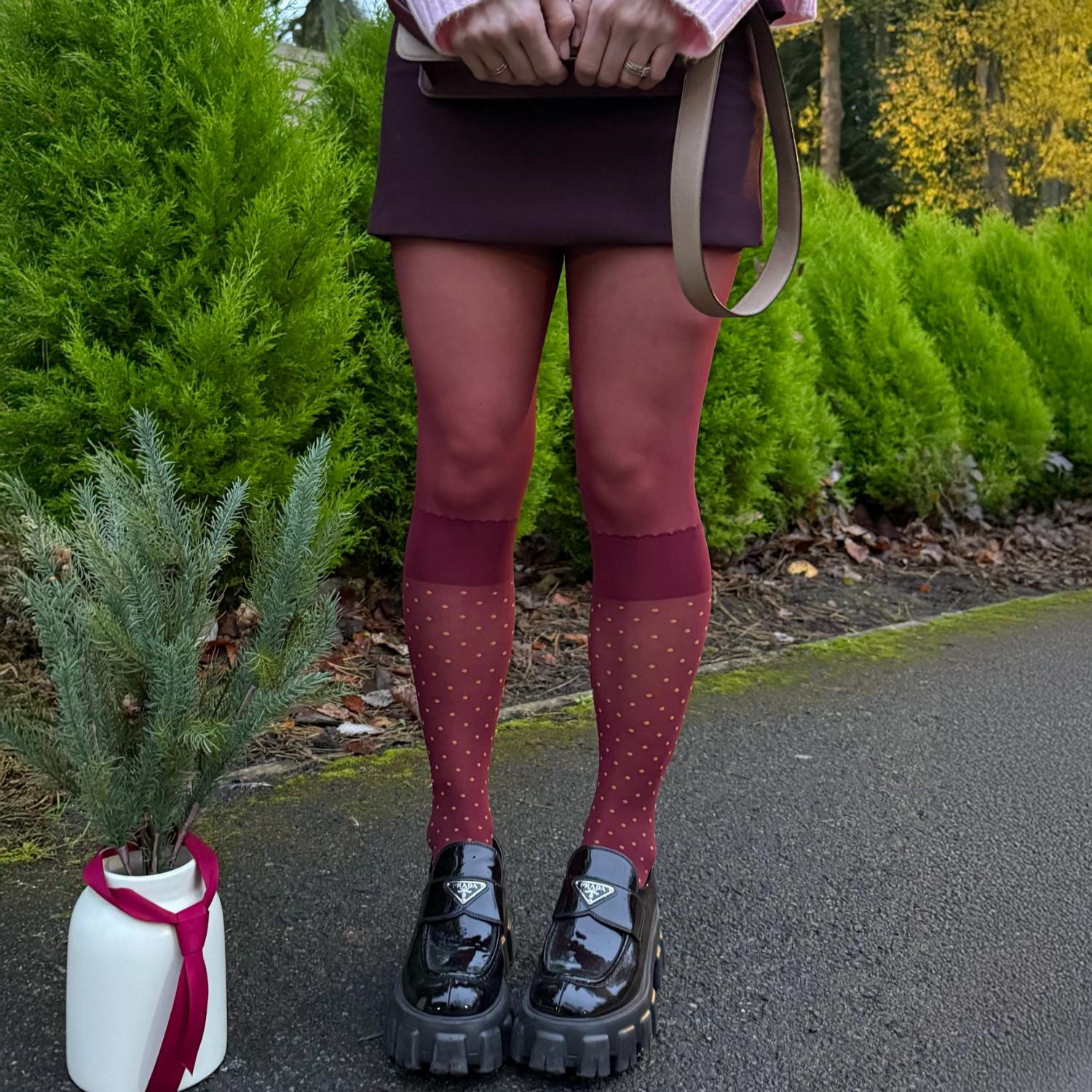Seoul Chic Faux Sock Tights - Burgundy - Image 5