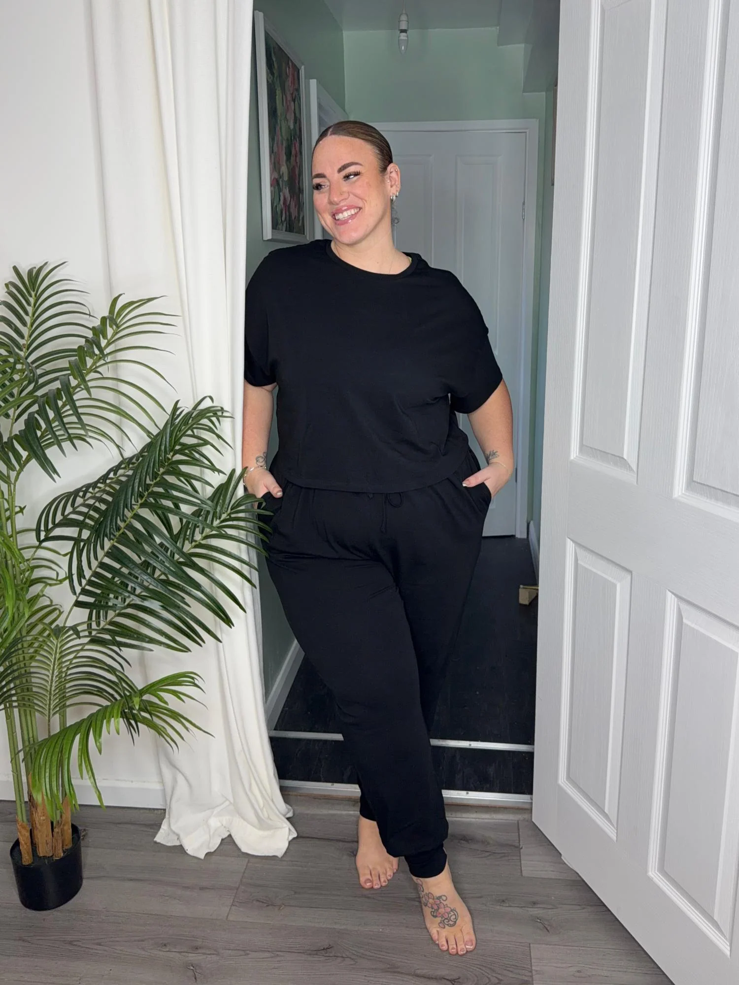 Organic Cotton PJ Boxy Tee - Plain Black - Image 3