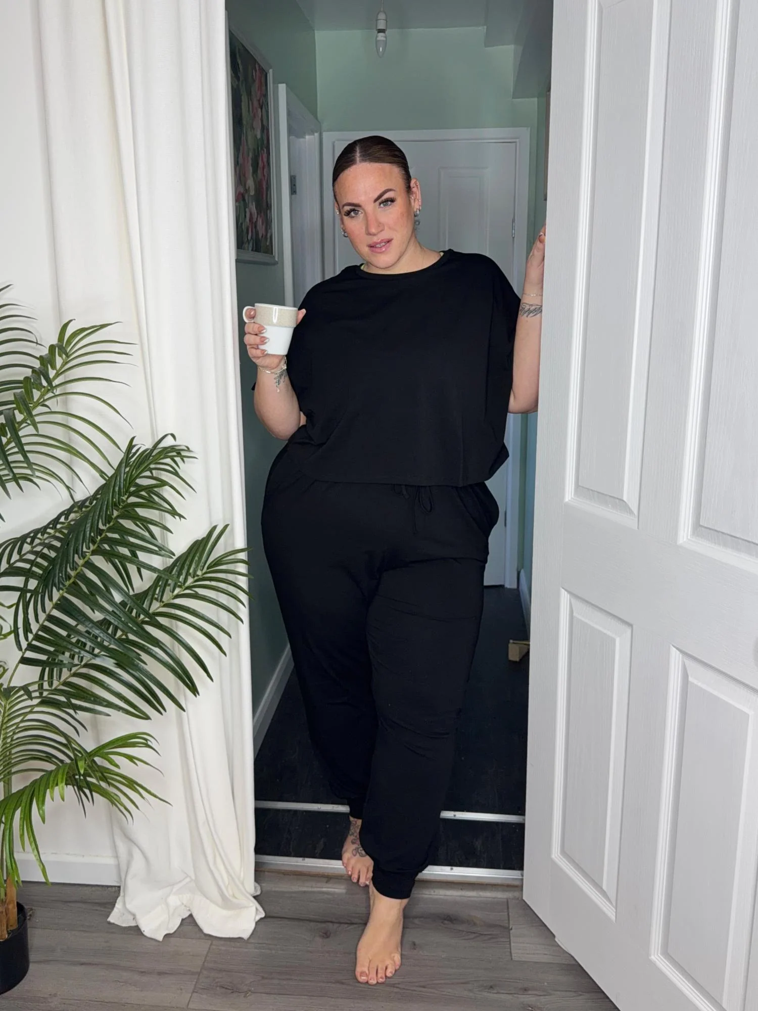 Organic Cotton PJ Boxy Tee - Plain Black - Image 5