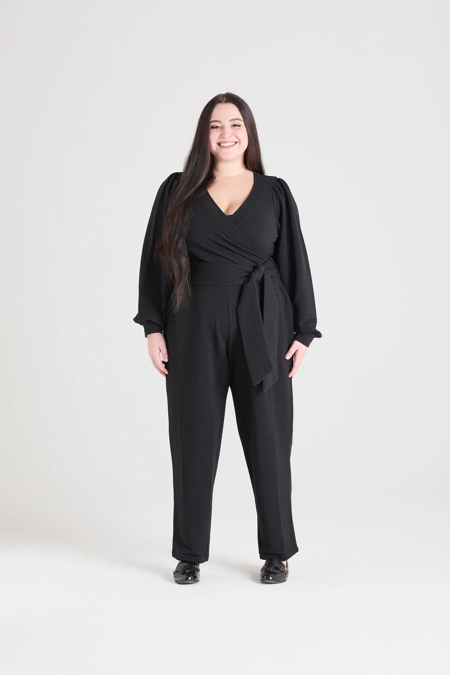 Ottoman Long Sleeve Wrap Jumpsuit - Black - Image 7