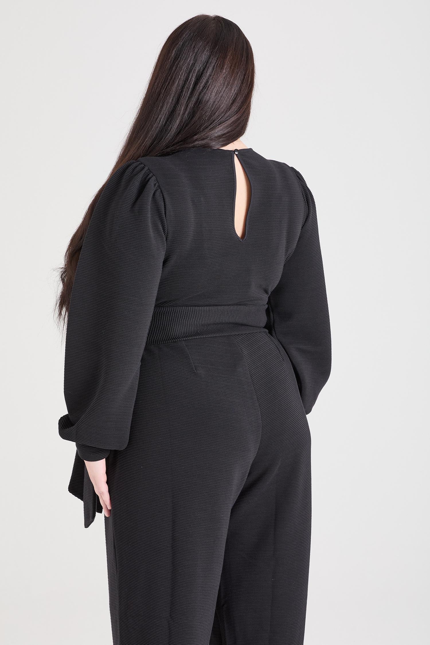 Ottoman Long Sleeve Wrap Jumpsuit - Black - Image 9