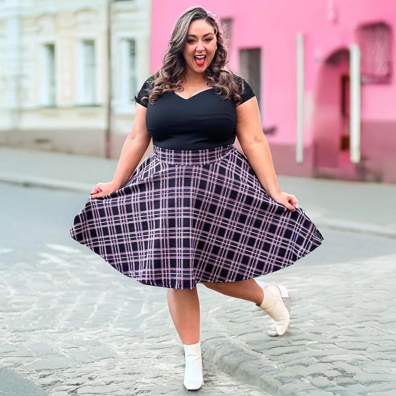 Plaid Flare Skirt - Moorland - Image 3