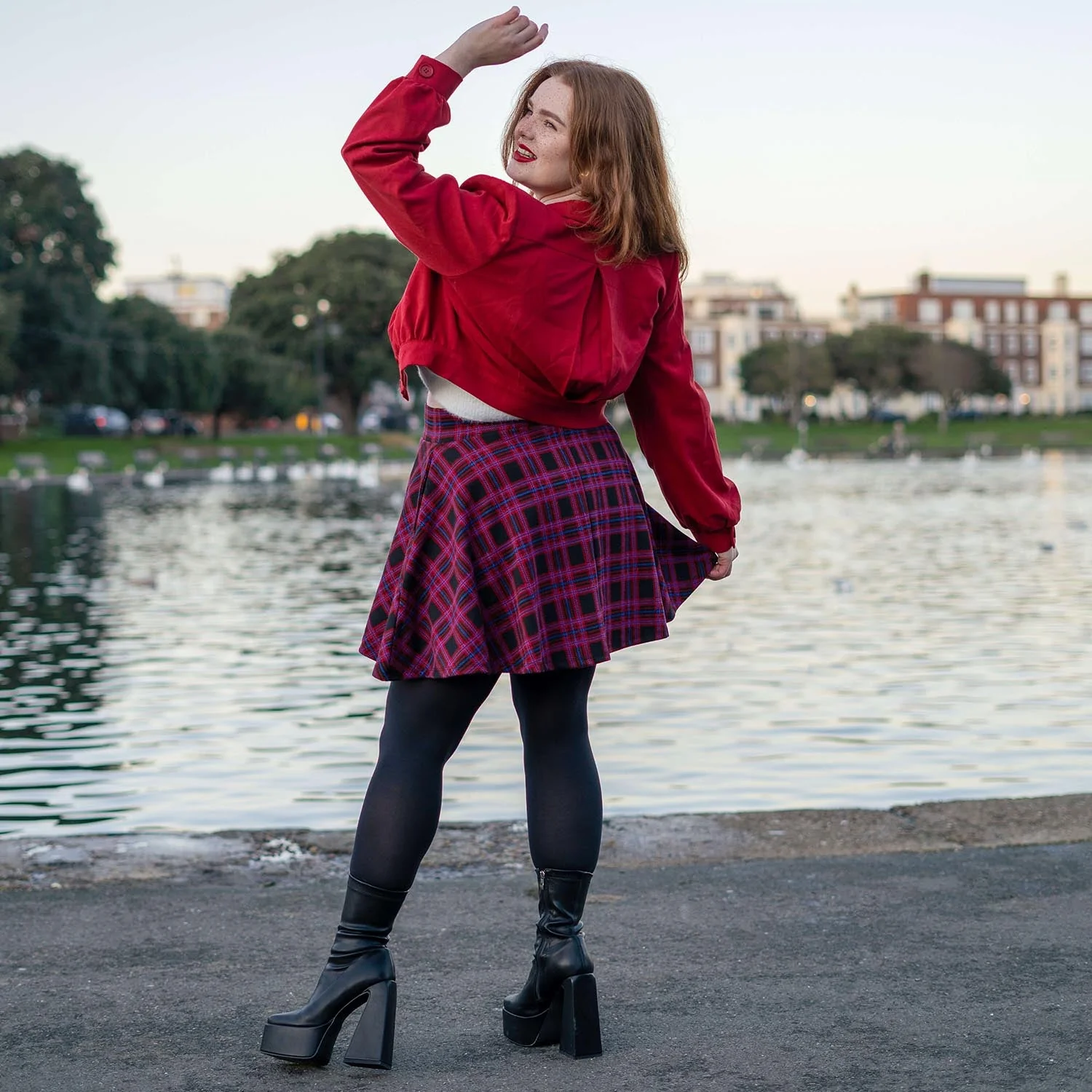 Plaid Mini-Flare Skirt - Ember - Image 9