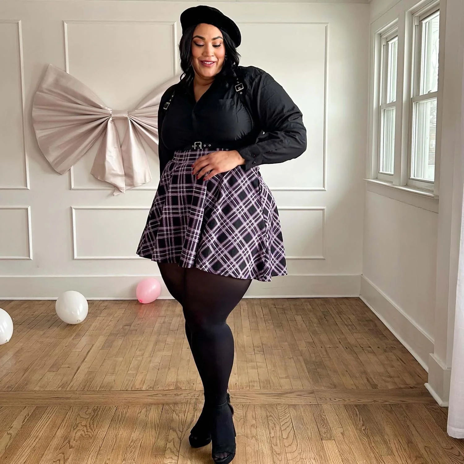Plaid Mini-Flare Skirt - Moorland - Image 11