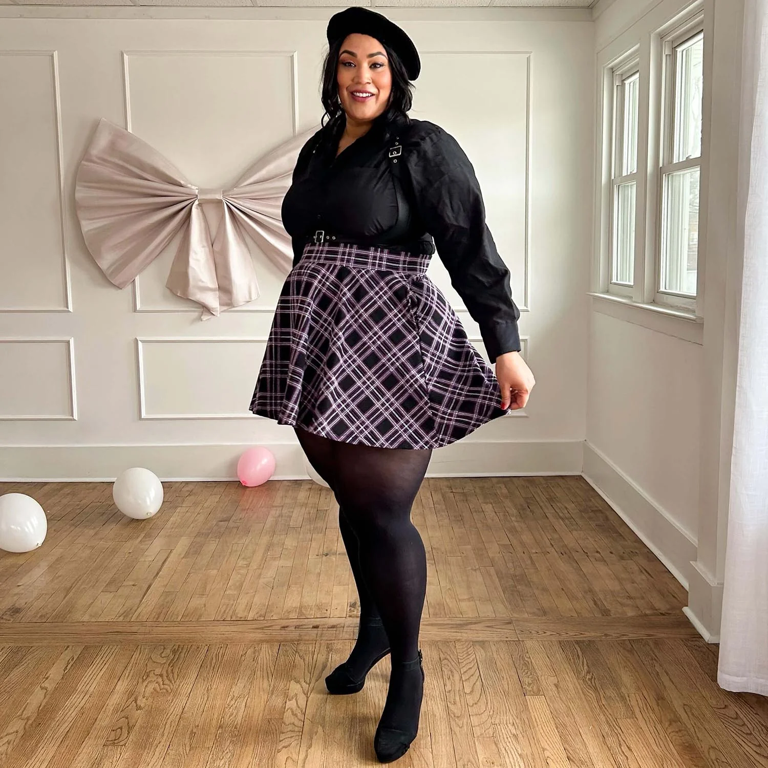 Plaid Mini-Flare Skirt - Moorland - Image 17