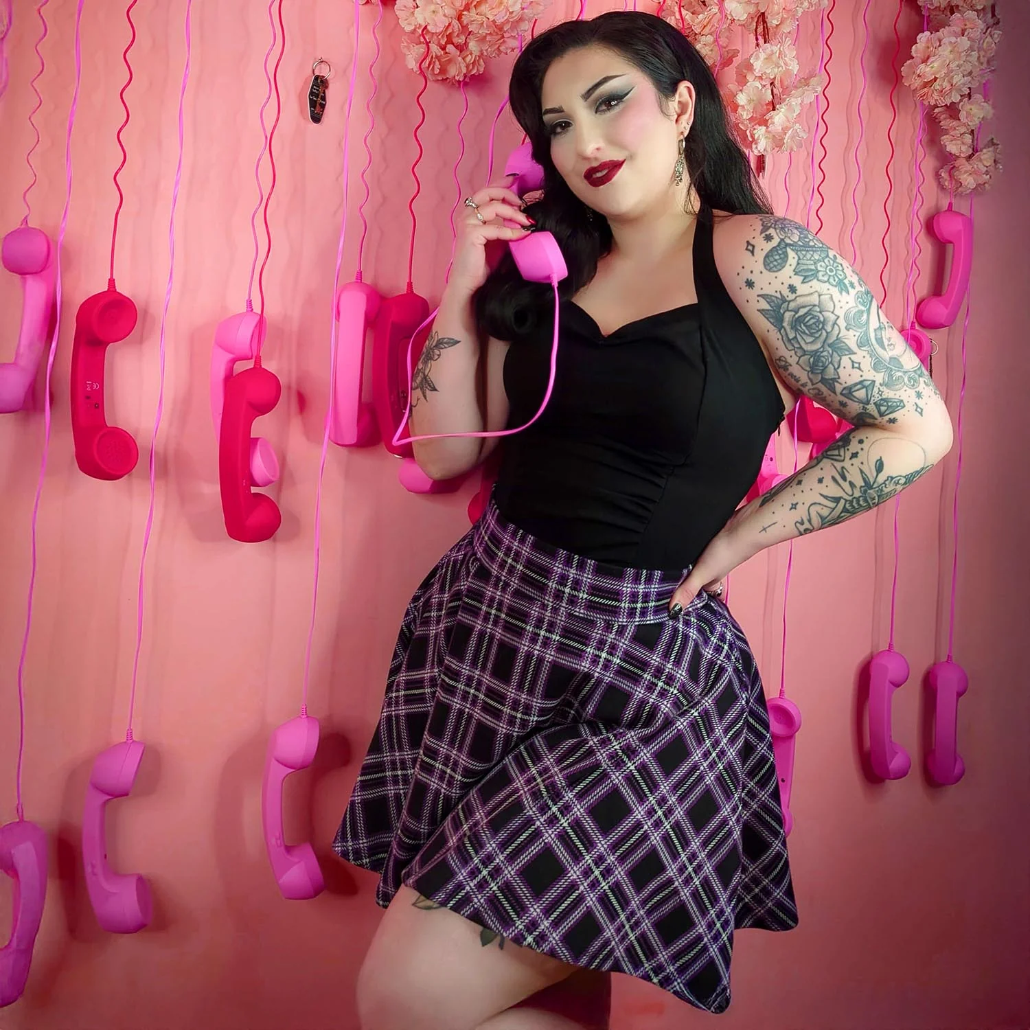 Plaid Mini-Flare Skirt - Moorland - Image 2