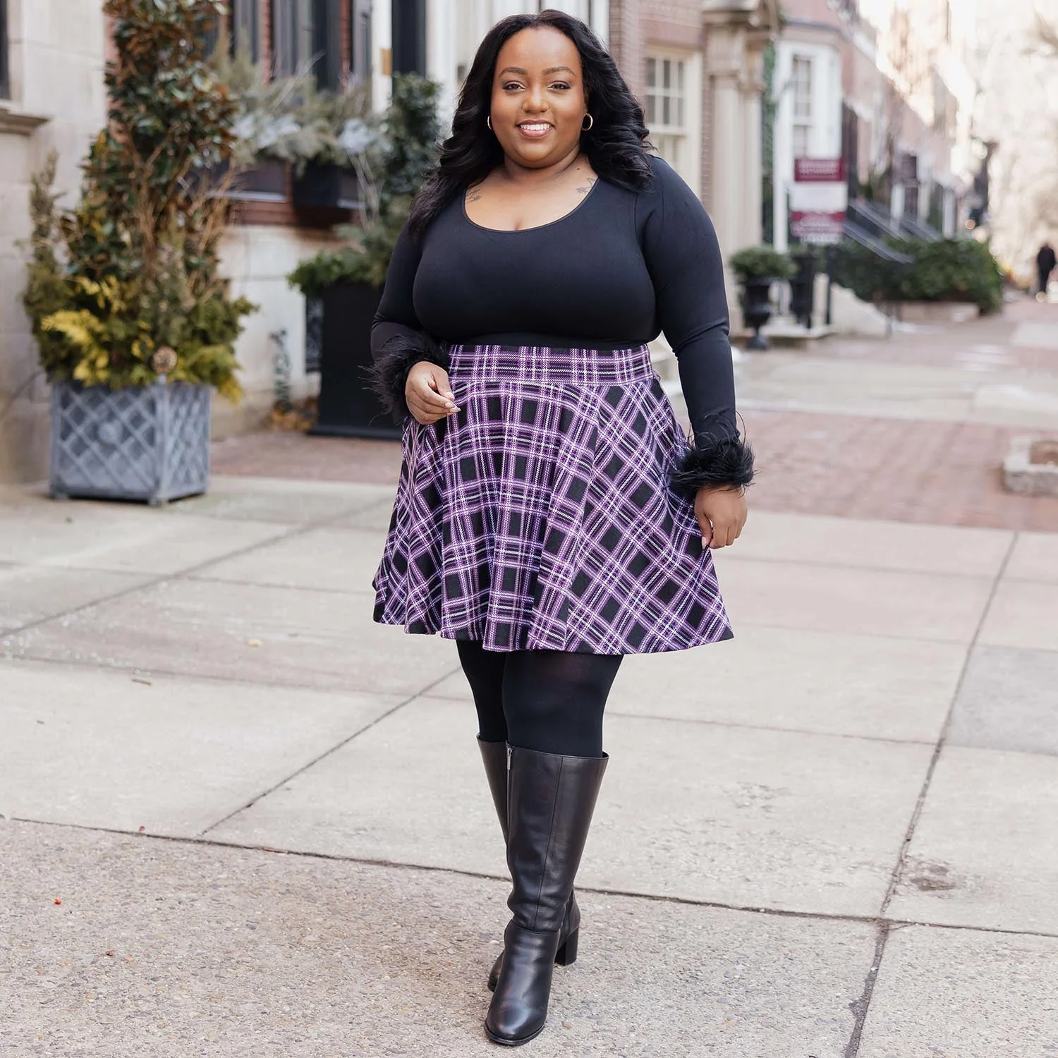 Plaid Mini-Flare Skirt - Moorland - Image 20