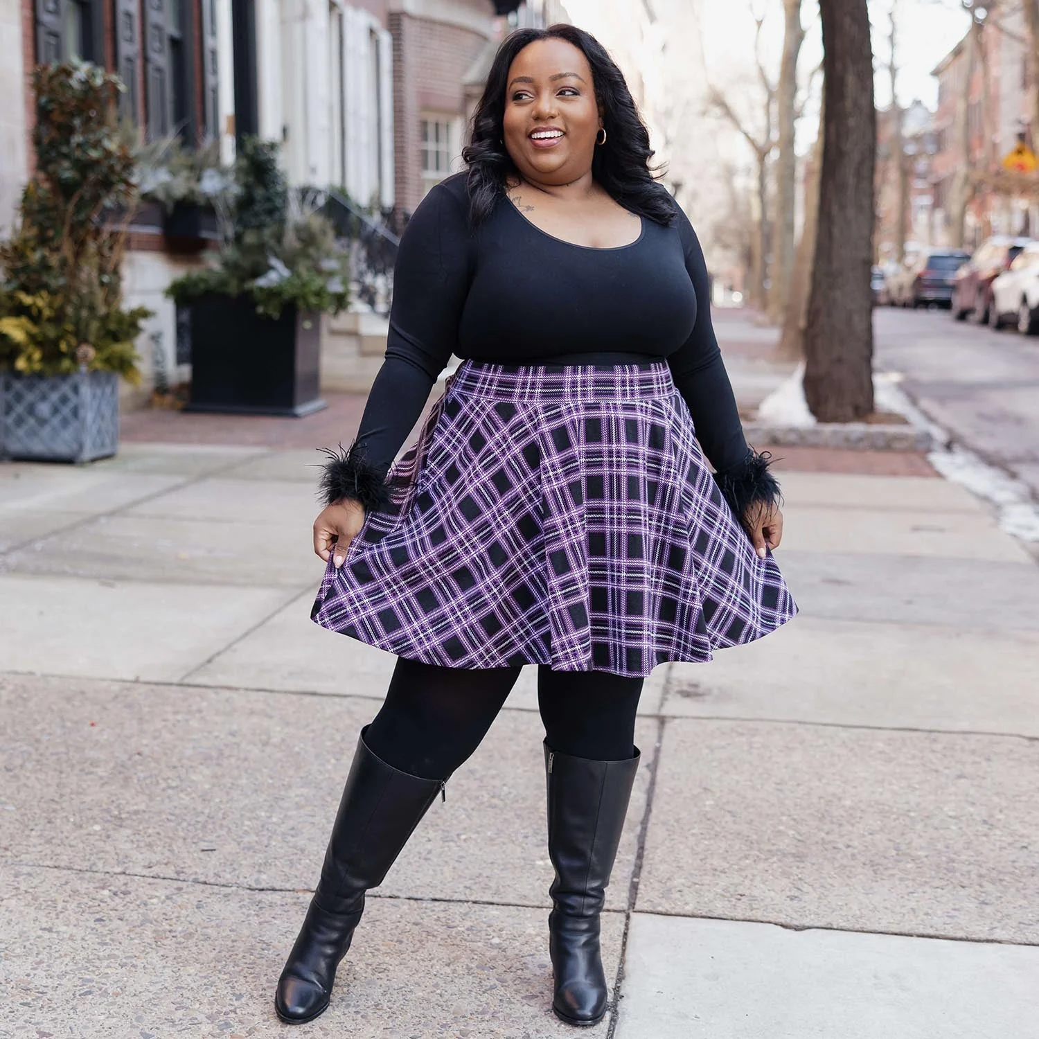 Plaid Mini-Flare Skirt - Moorland - Image 21