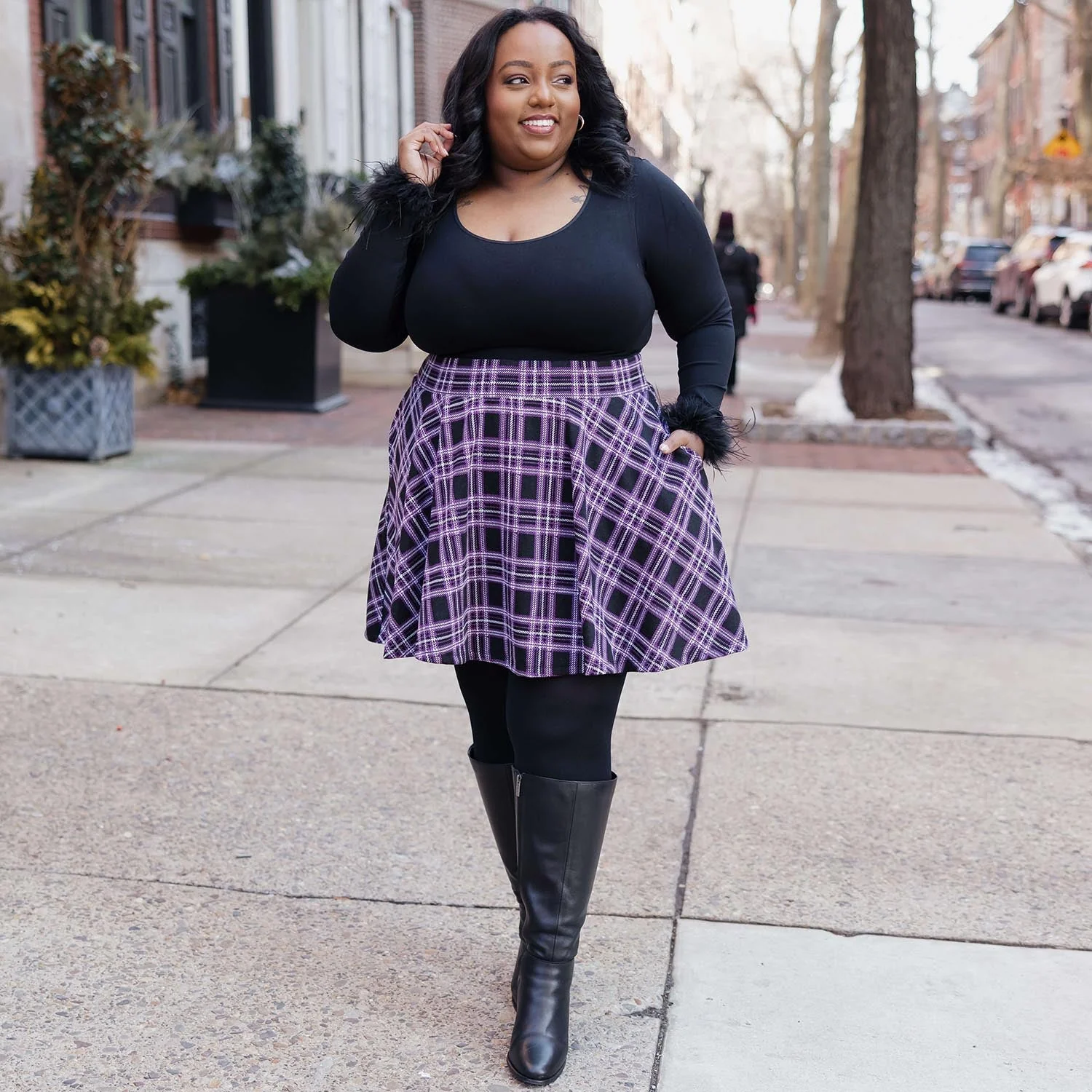 Plaid Mini-Flare Skirt - Moorland - Image 22