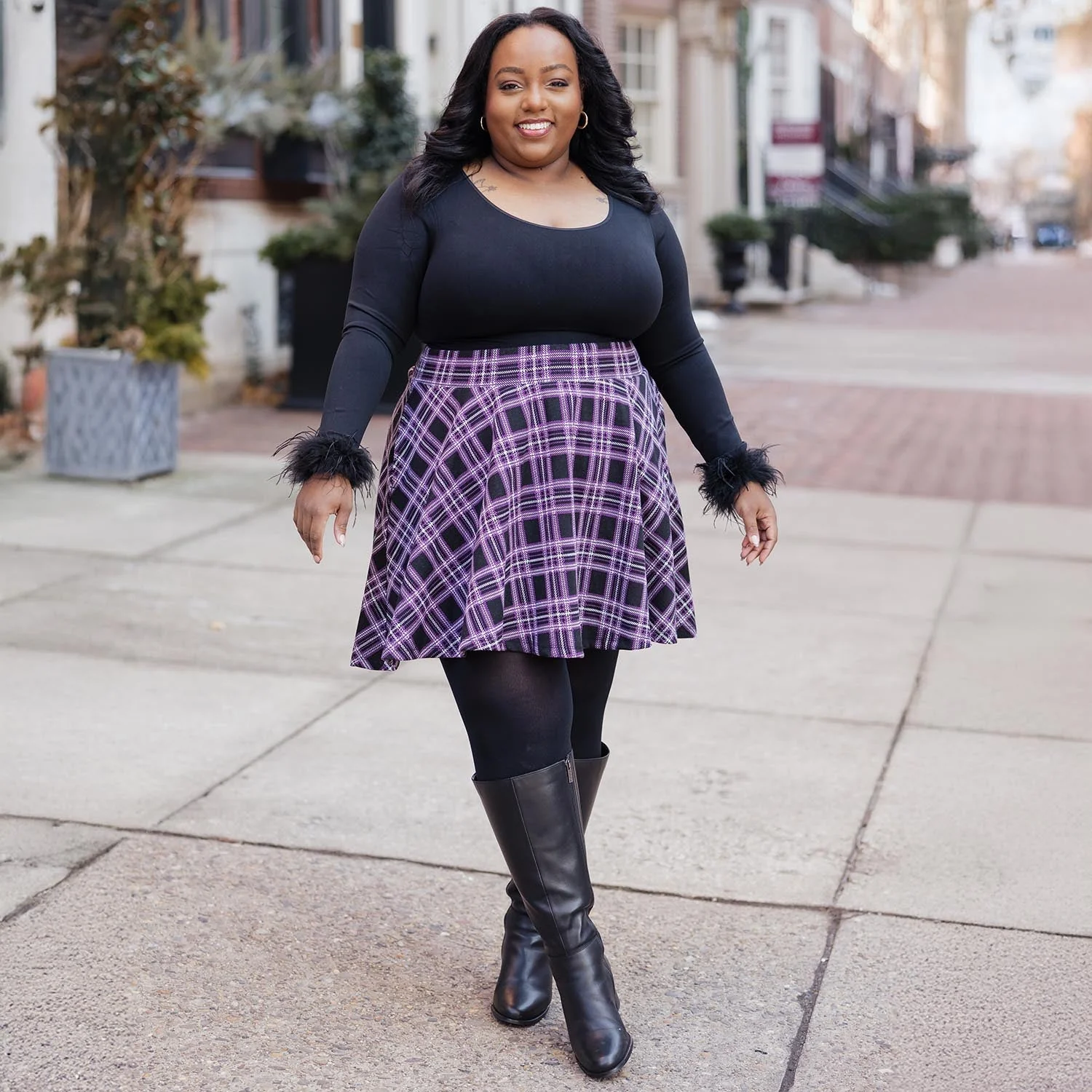 Plaid Mini-Flare Skirt - Moorland - Image 23