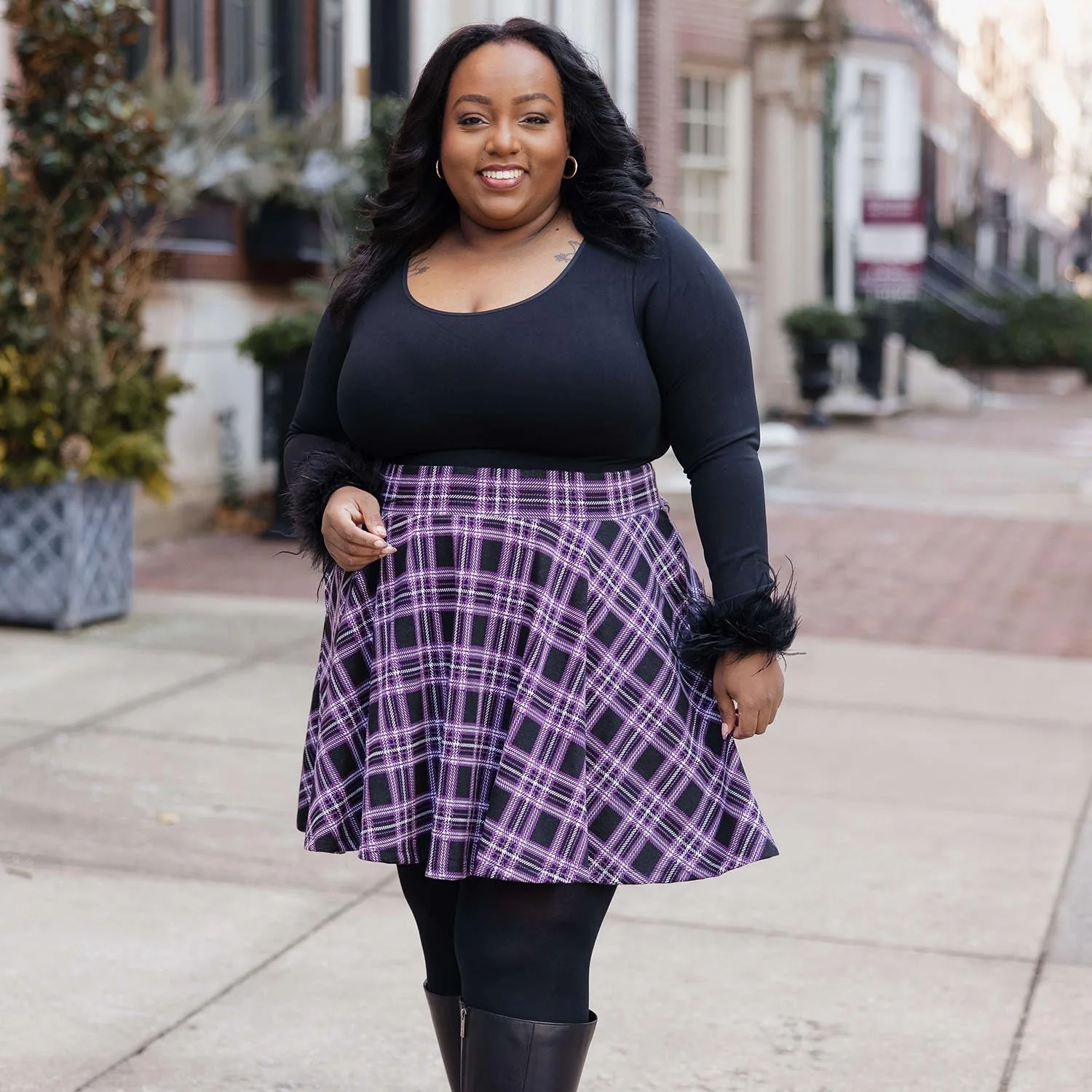 Plaid Mini-Flare Skirt - Moorland - Image 24