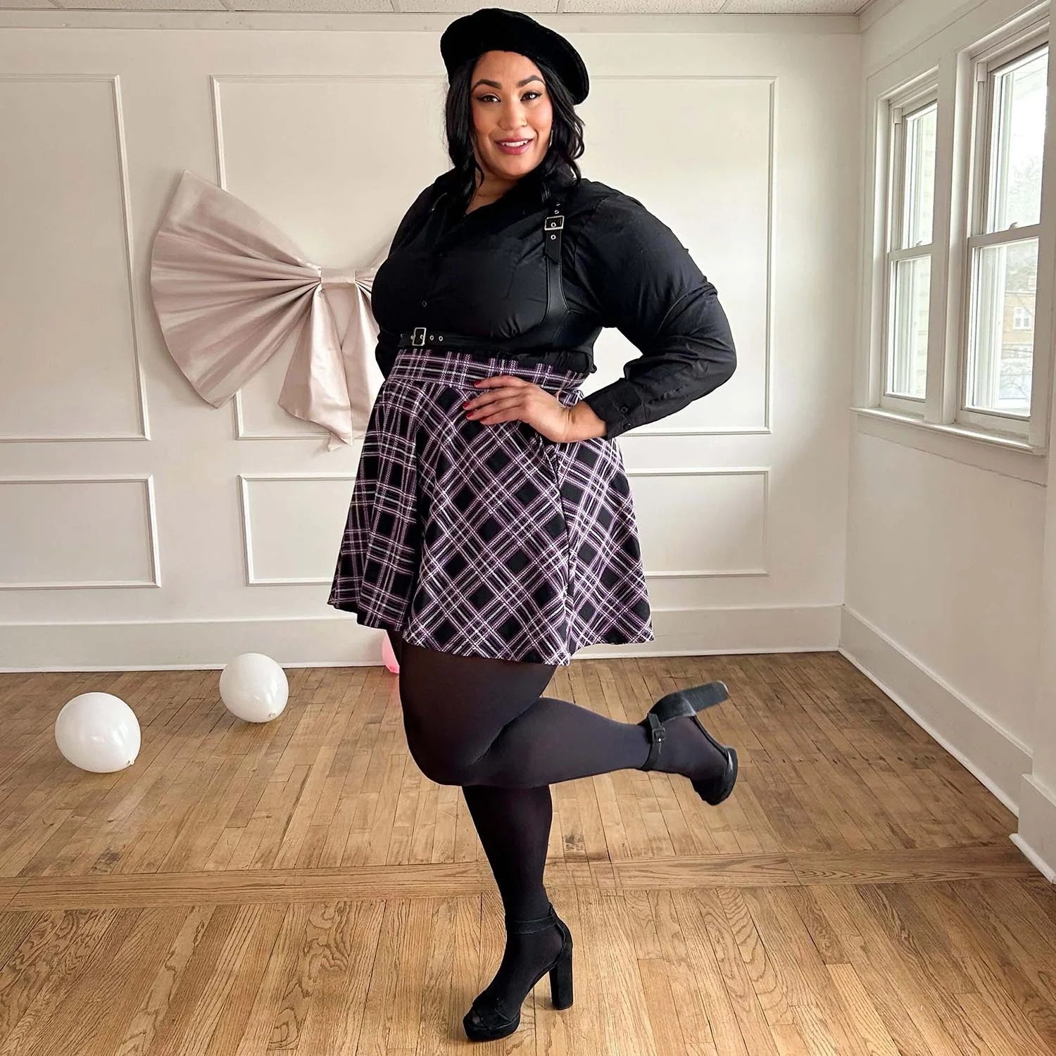 Plaid Mini-Flare Skirt - Moorland - Image 4