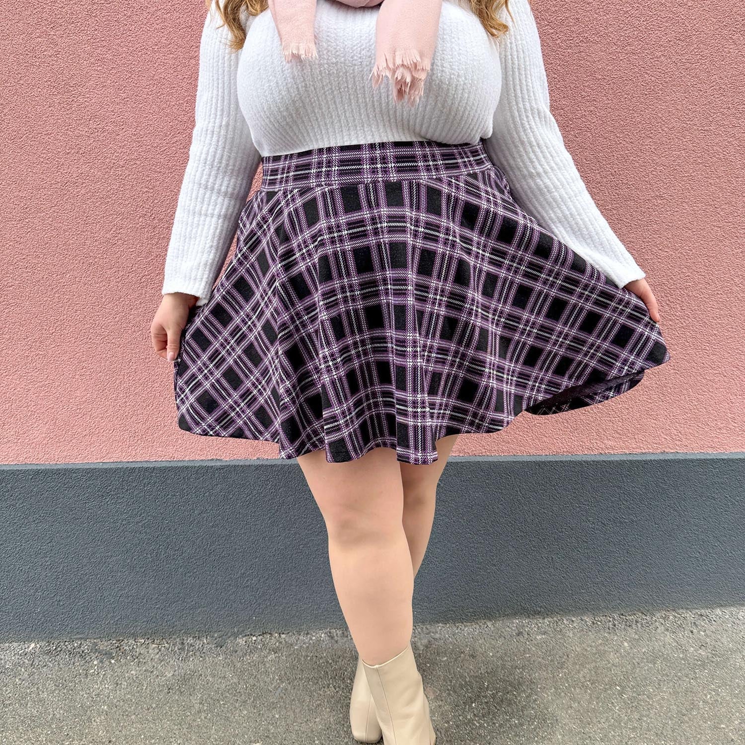 Plaid Mini-Flare Skirt - Moorland - Image 6