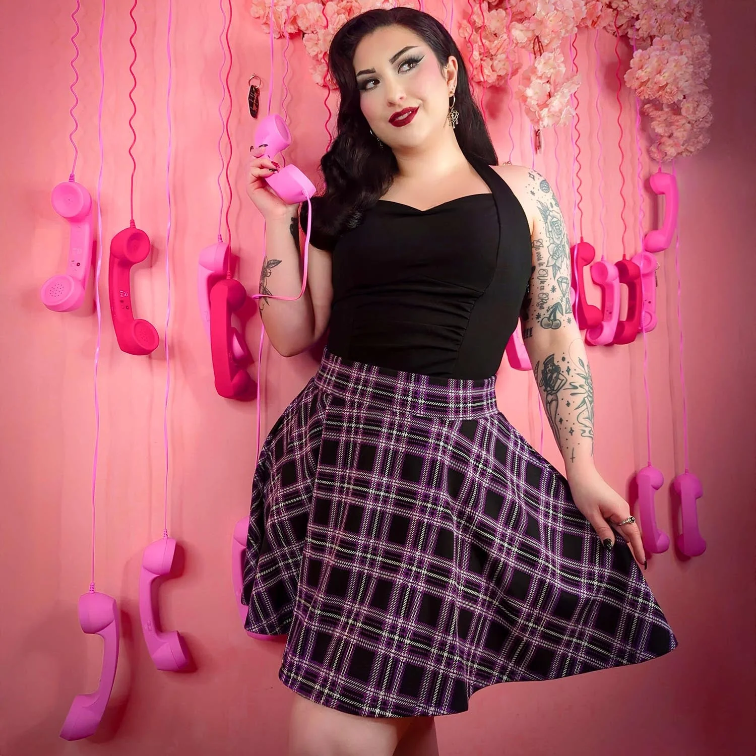 Plaid Mini-Flare Skirt - Moorland - Image 8