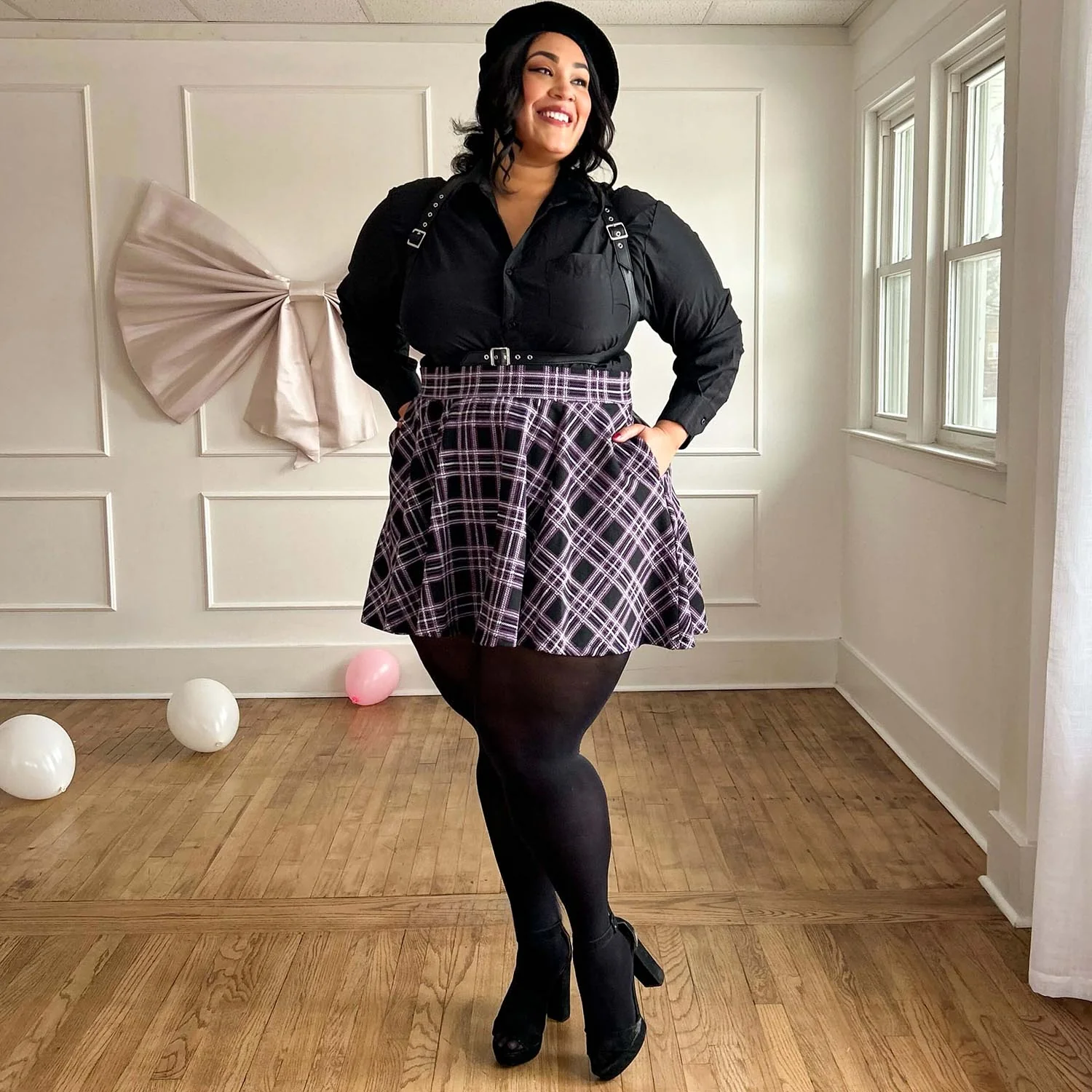 Plaid Mini-Flare Skirt - Moorland - Image 9