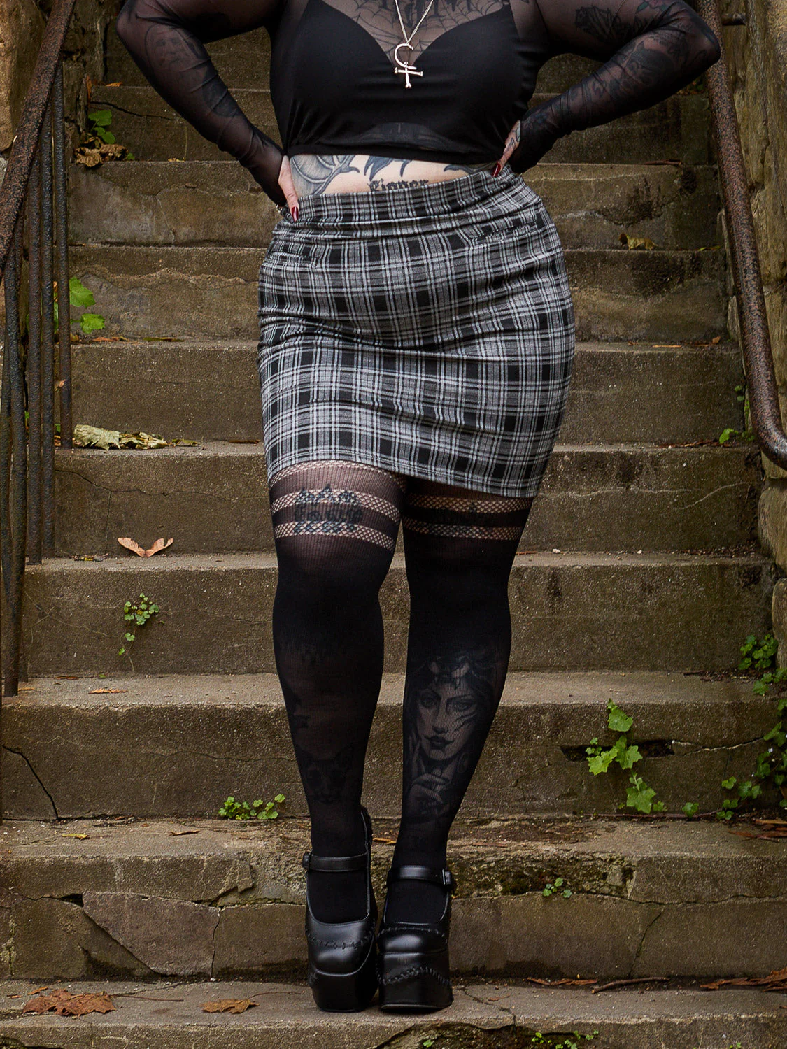 Plaid Mini Skirt - Black & Grey - Image 3