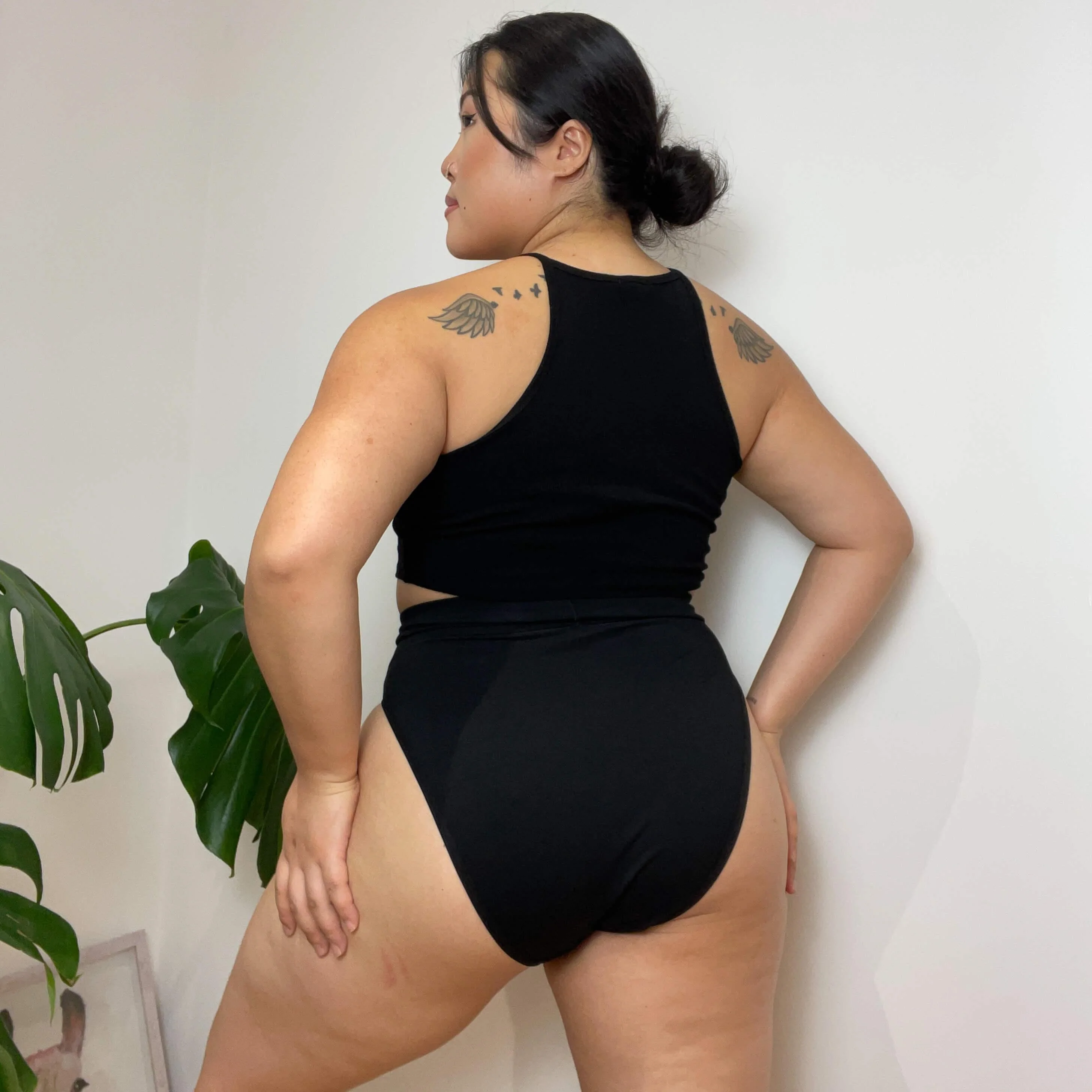 Organic Cotton Super High Leg Knickers - Black - Image 5