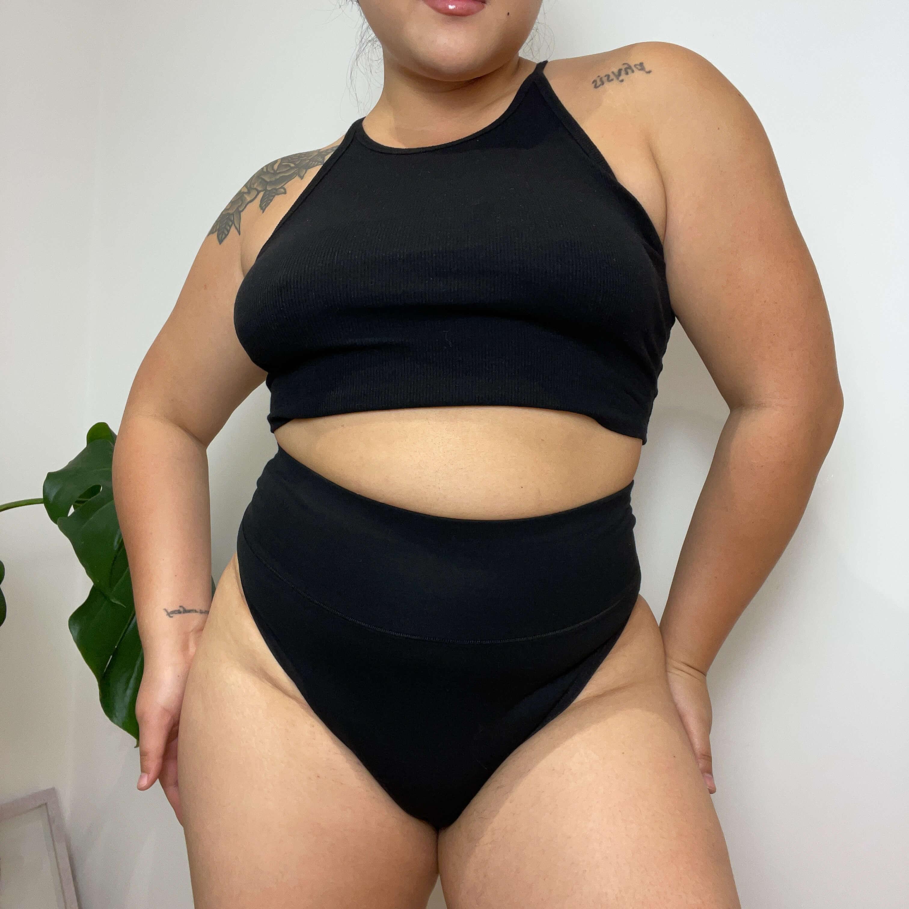Organic Cotton Super High Leg Knickers - Black - Image 7