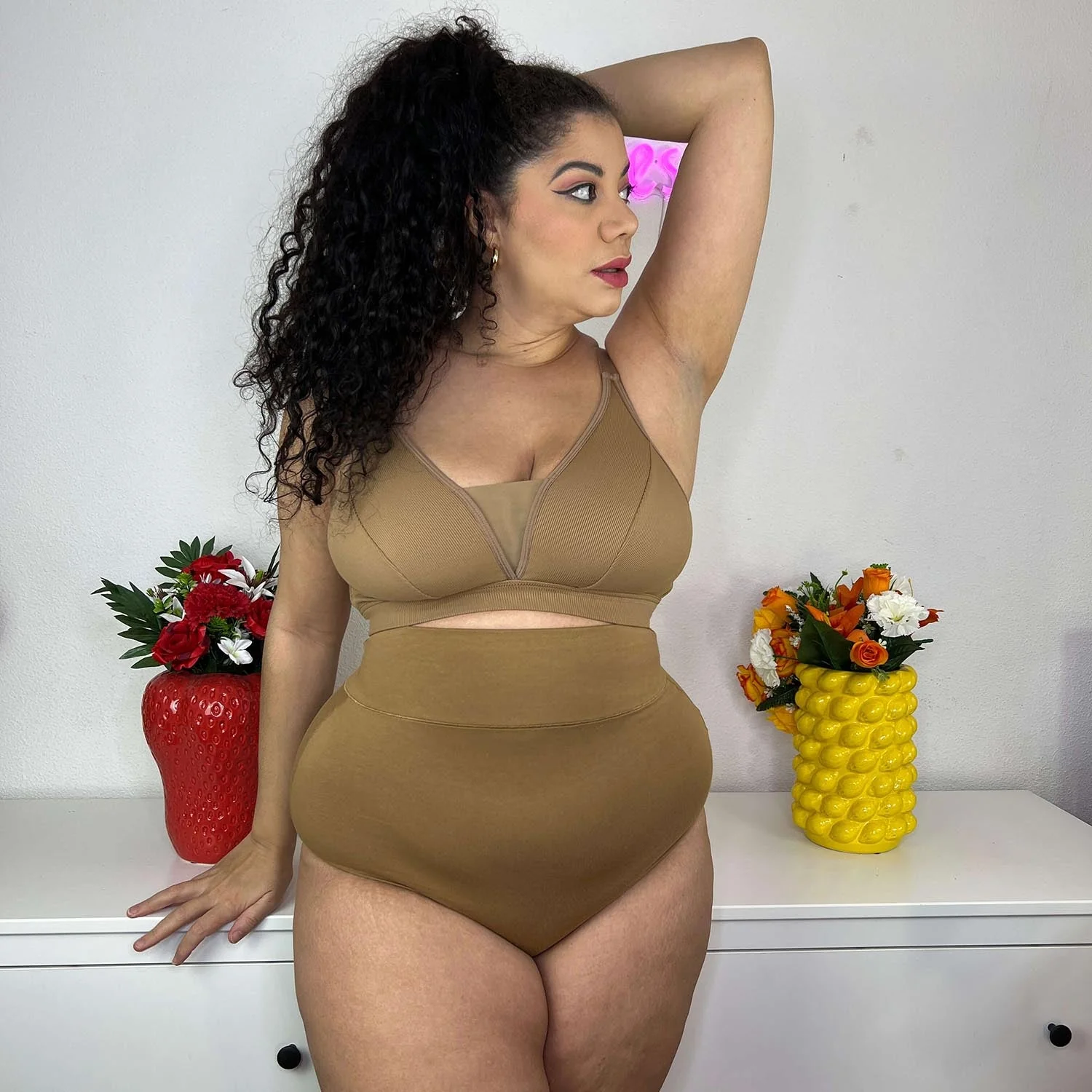 Organic Cotton Super High Waist Knickers - Caramel - Image 3