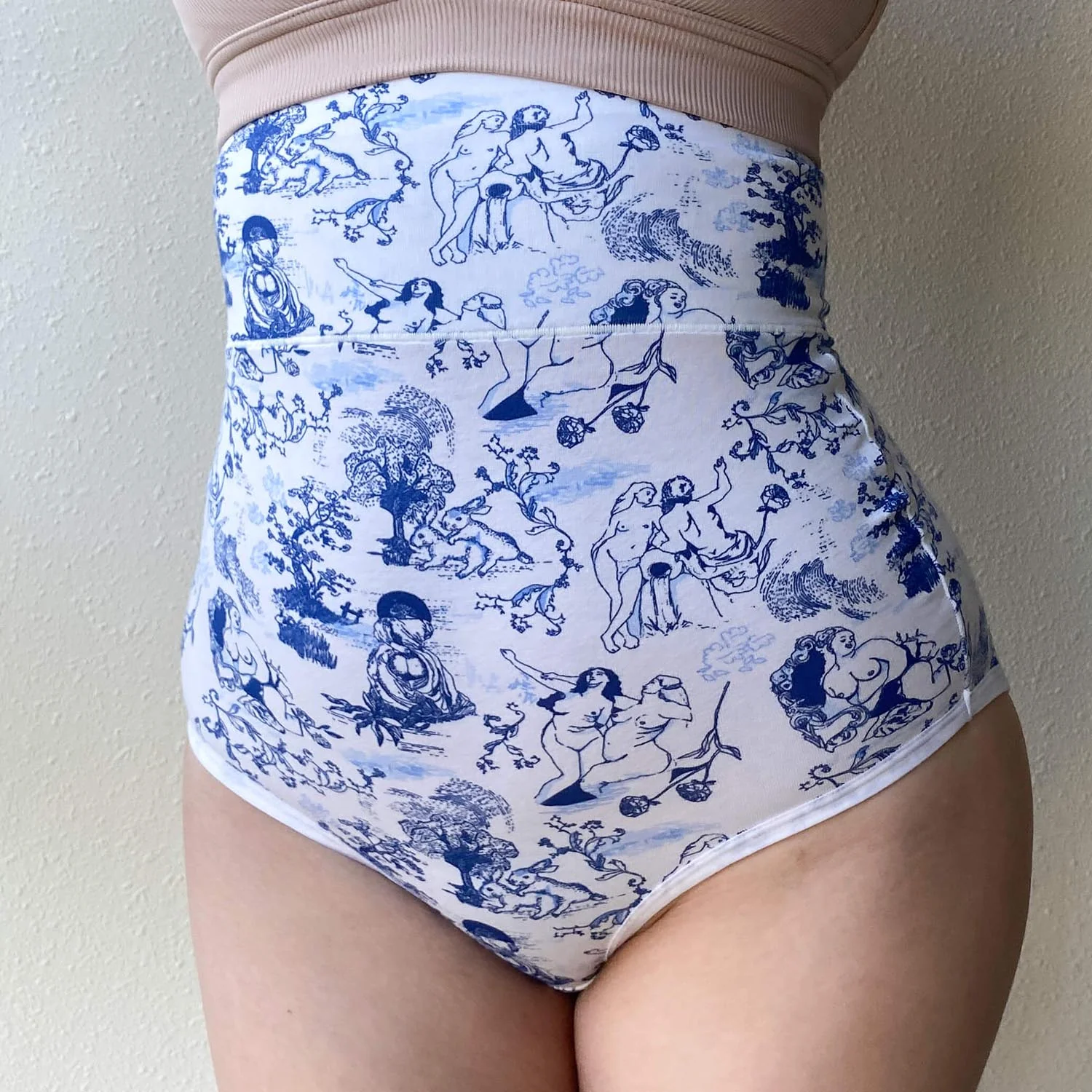 Organic Cotton Super High Waist Knickers - Passion au Jardin - L'Amour Bleu - Image 5