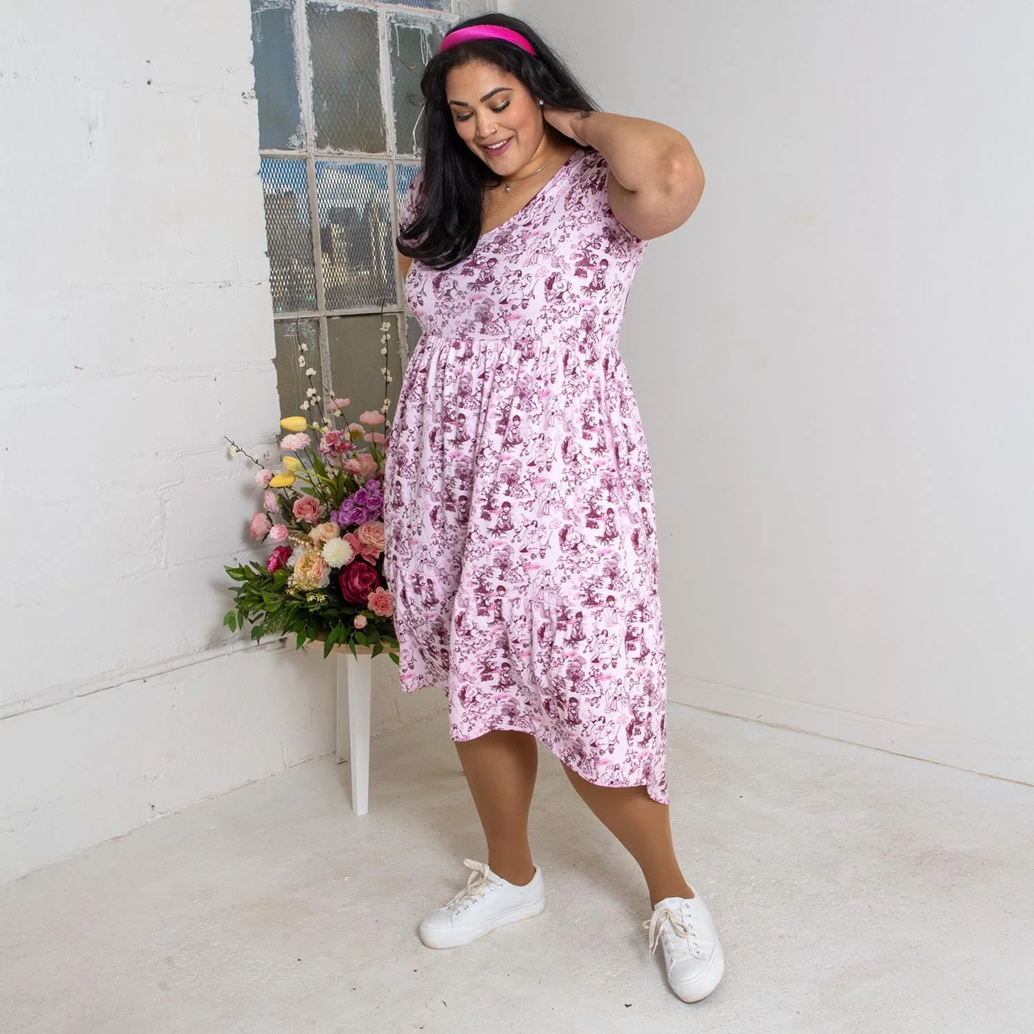 T-Shirt Tiered Dress - Passion au Jardin - L'Amour Rose - Image 15