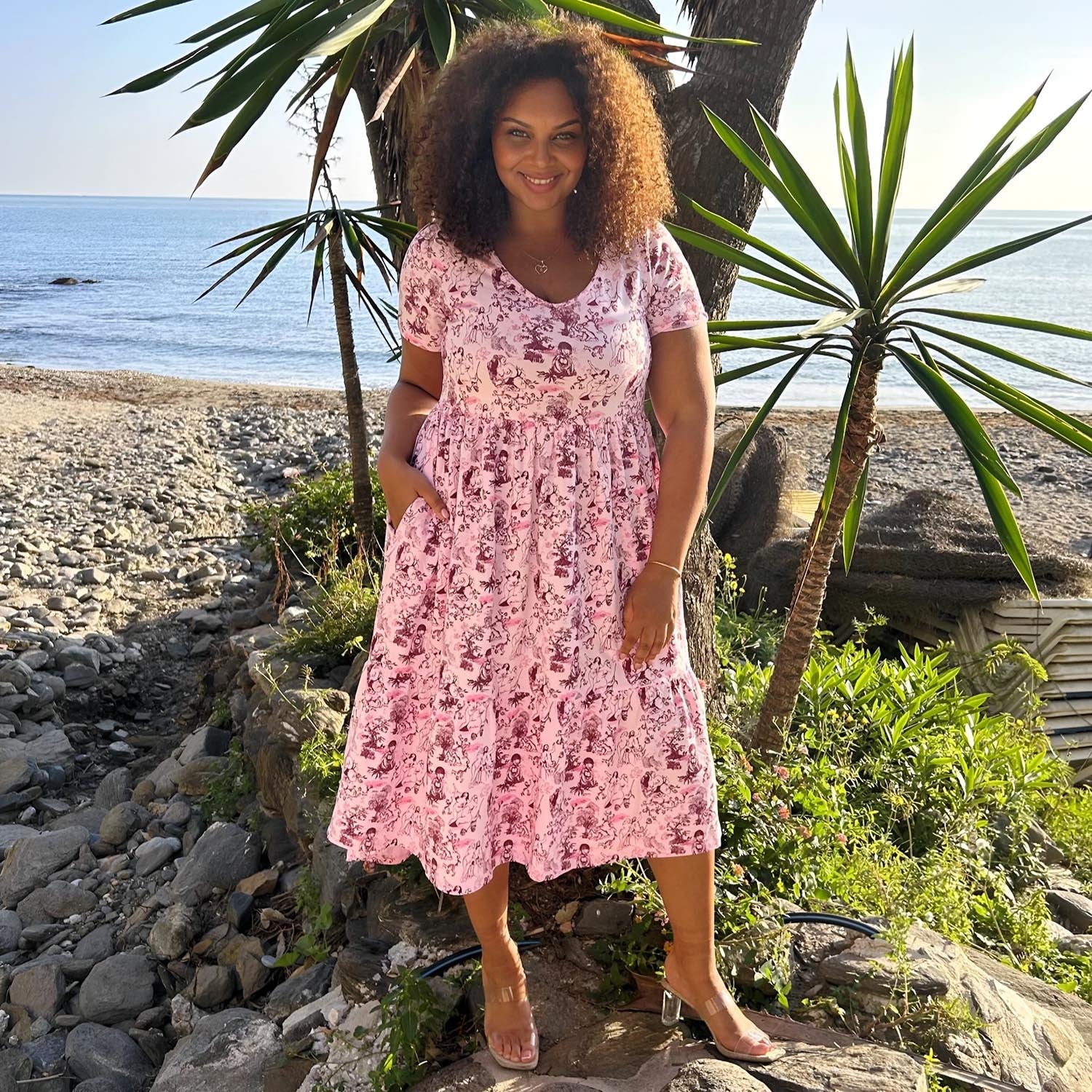 T-Shirt Tiered Dress - Passion au Jardin - L'Amour Rose - Image 4