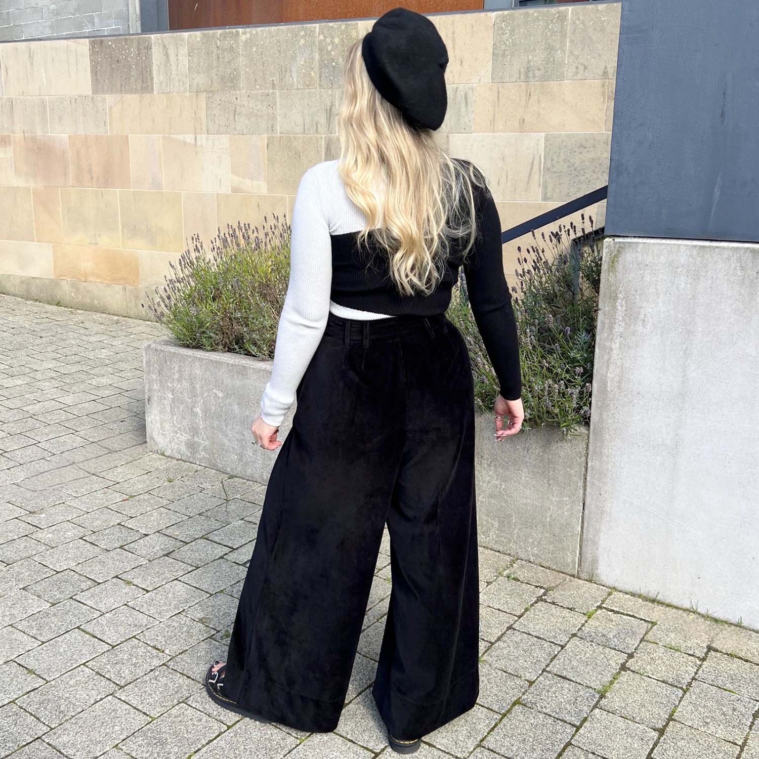 Wide Leg Cord Tailored Trousers - Black - Image 5
