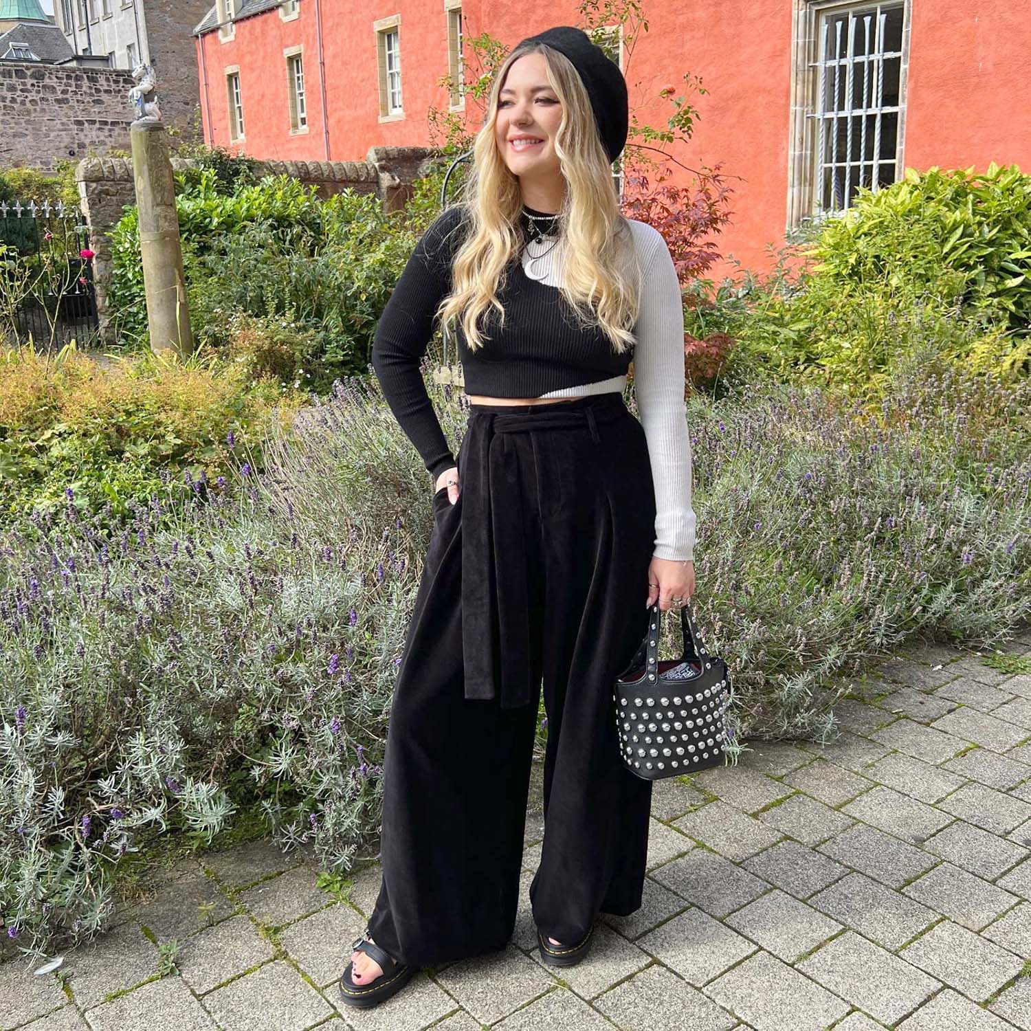 Wide Leg Cord Tailored Trousers - Black - Image 6