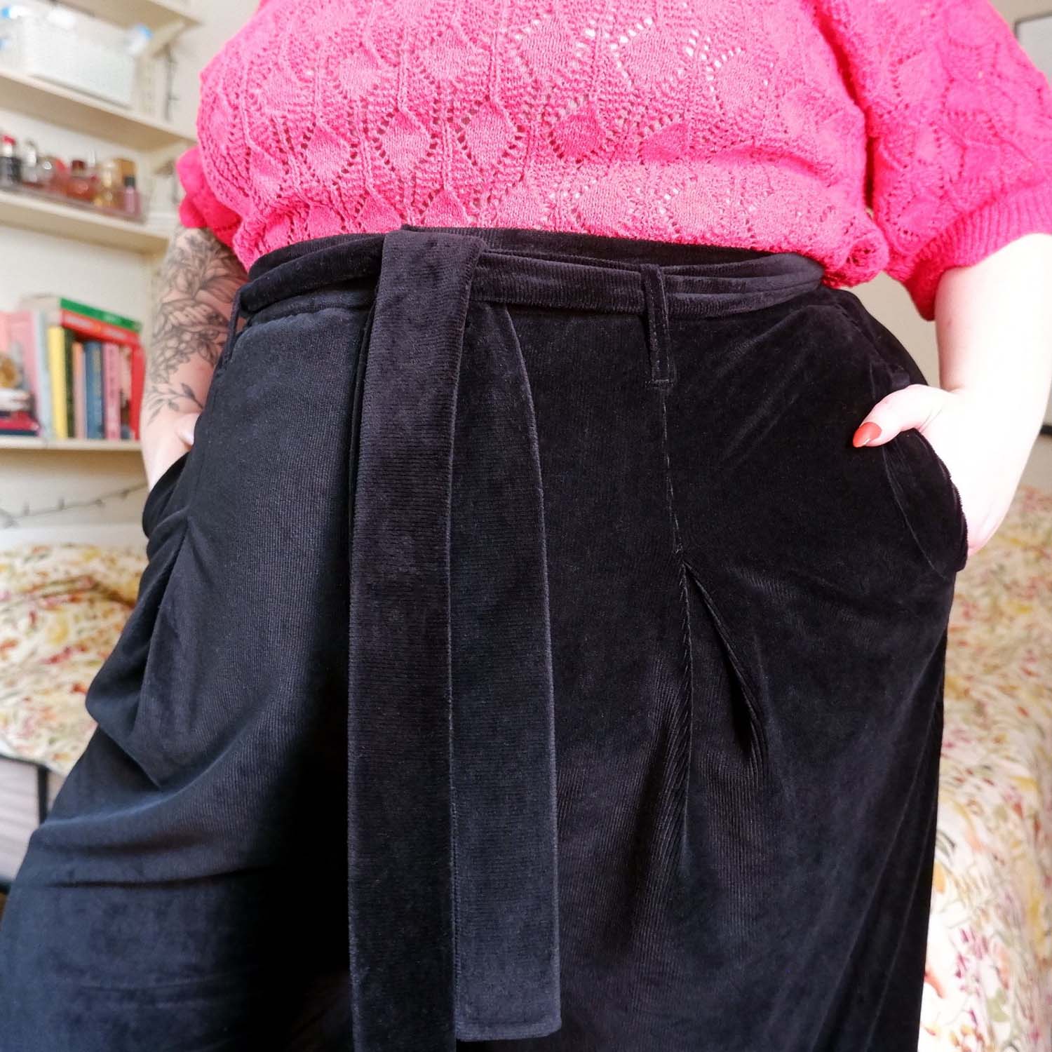 Wide Leg Cord Tailored Trousers - Black - Image 7