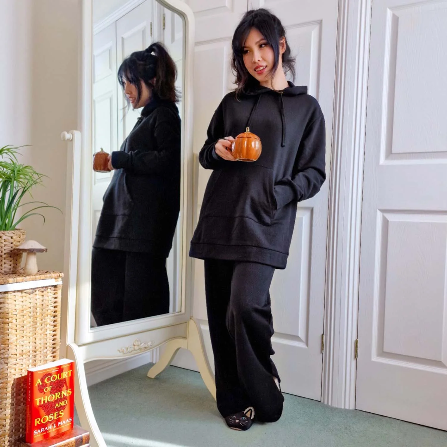 Organic Cotton Wide Leg Joggers - Black - Image 12