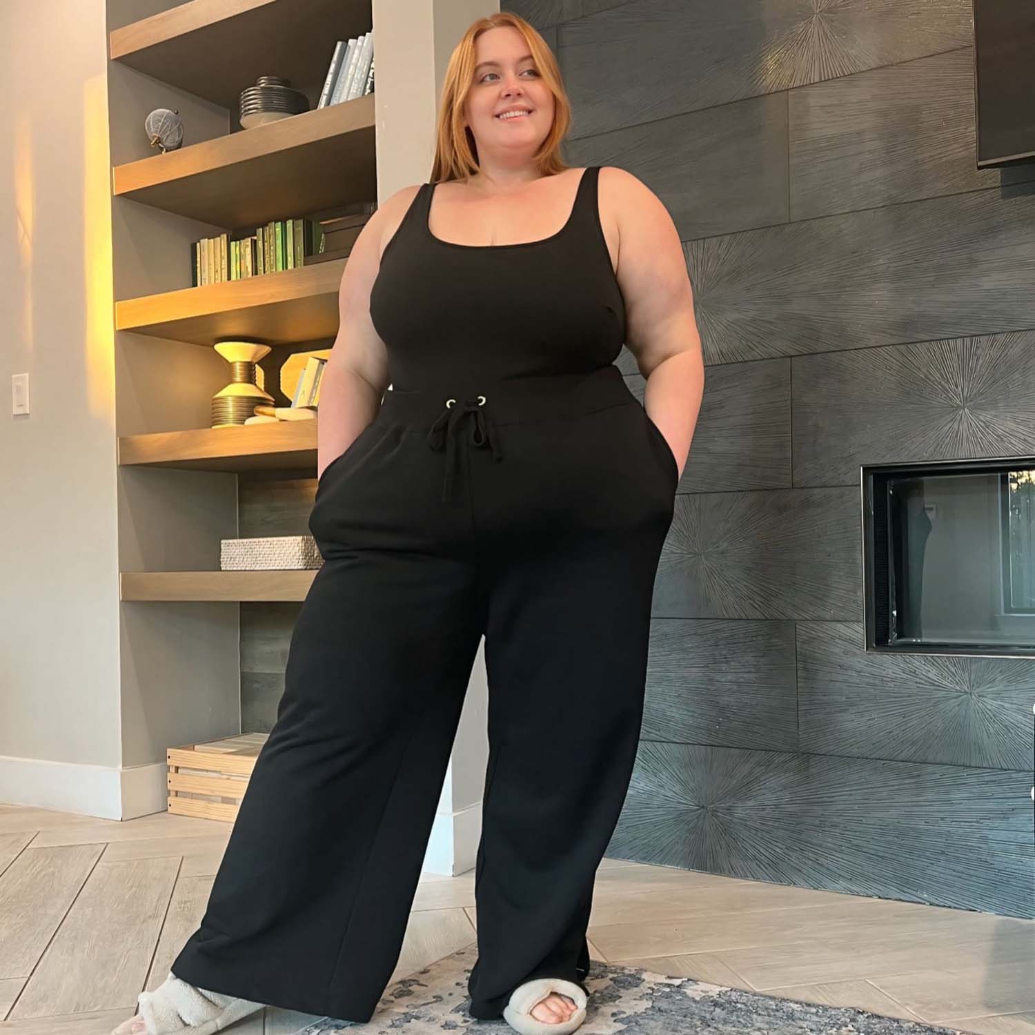 Organic Cotton Wide Leg Joggers - Black - Image 15