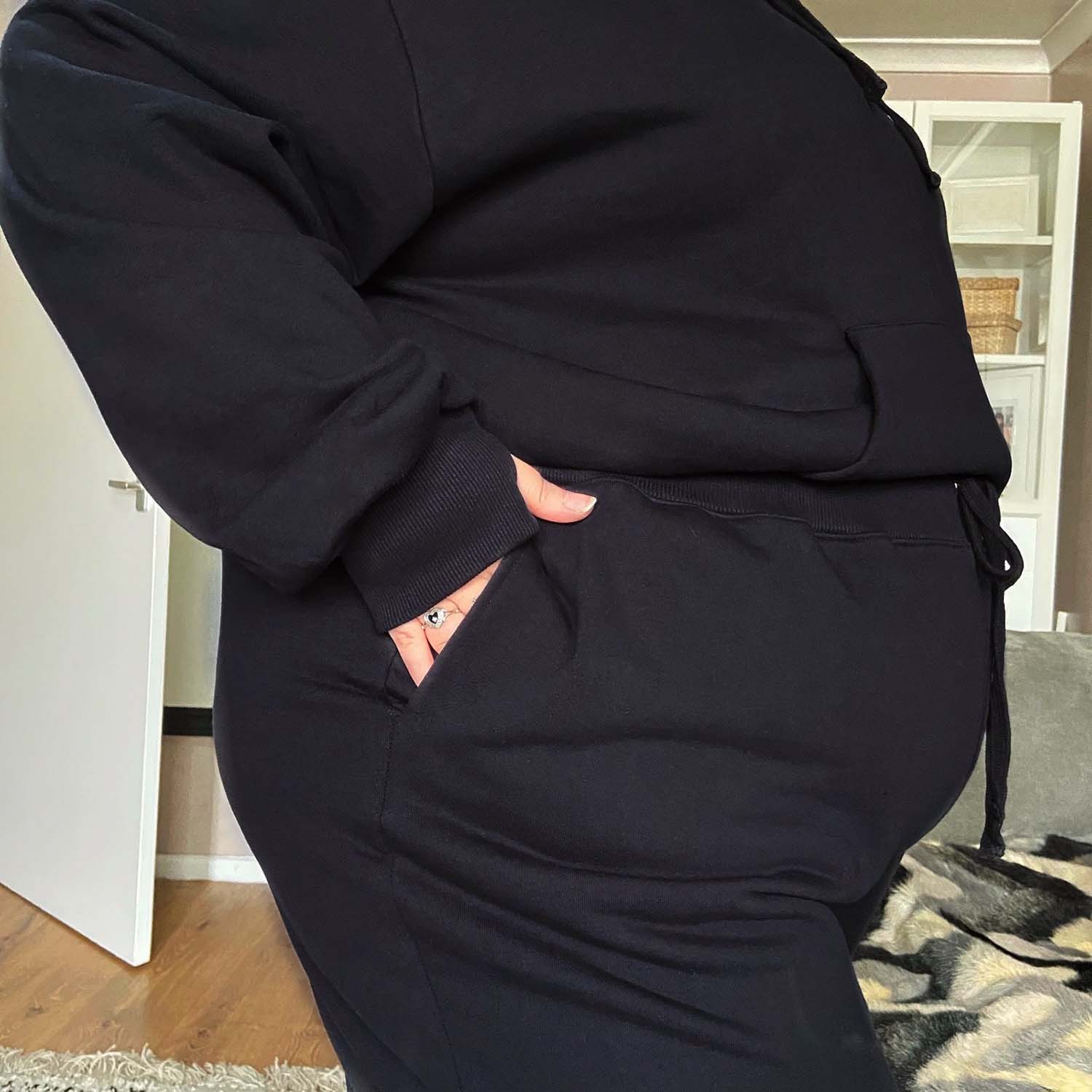 Organic Cotton Wide Leg Joggers - Black - Image 3
