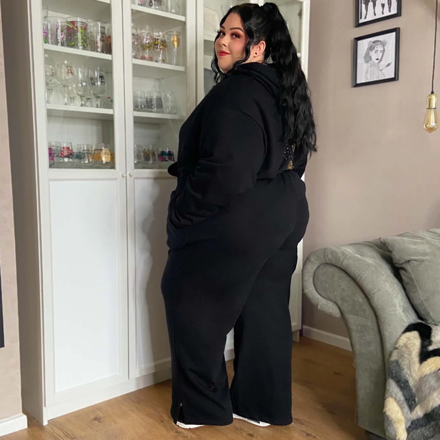 Organic Cotton Wide Leg Joggers - Black - Image 5
